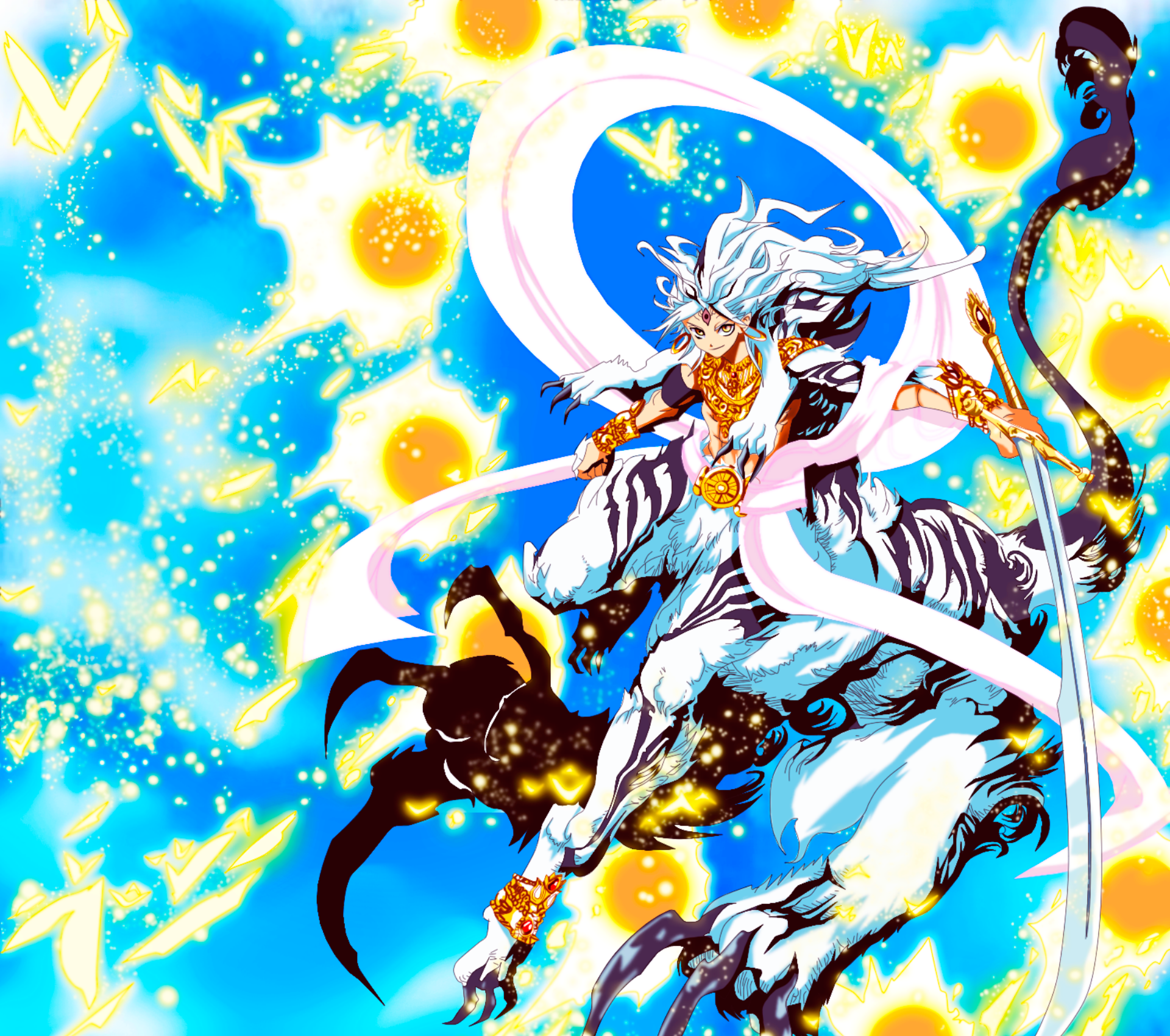 Sinbad from Magi riding a white tiger HD Wallpaper