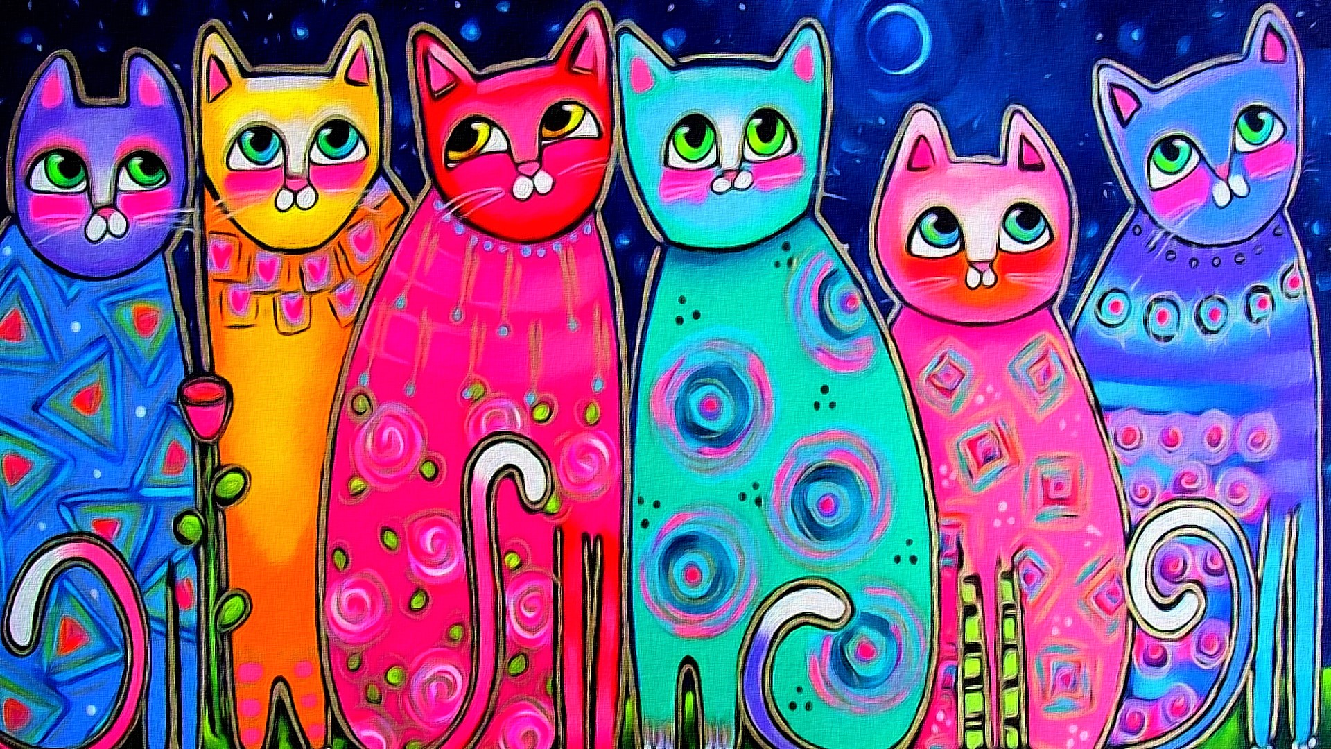 Colorful Artistic Cat Painting with Vibrant Swirls HD Wallpaper