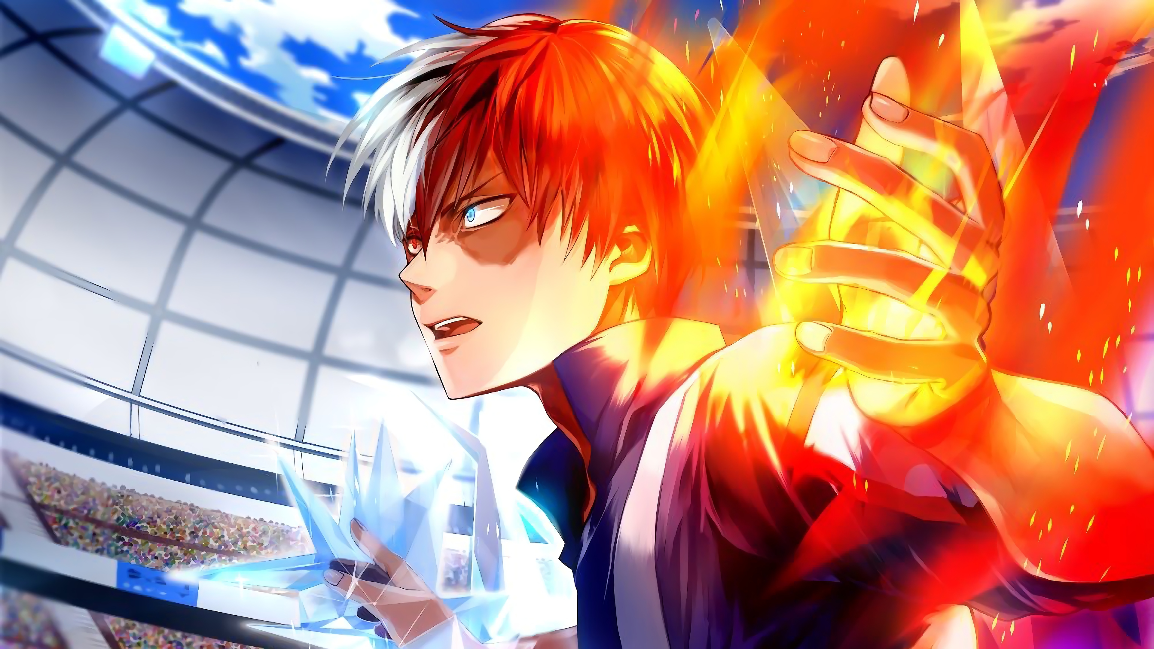 Shouto Todoroki Dual Fire and Ice Power HD Wallpaper