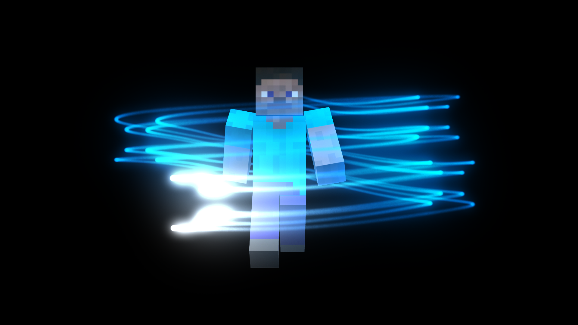 Minecraft Character with Blue Energy Swirls HD Wallpaper