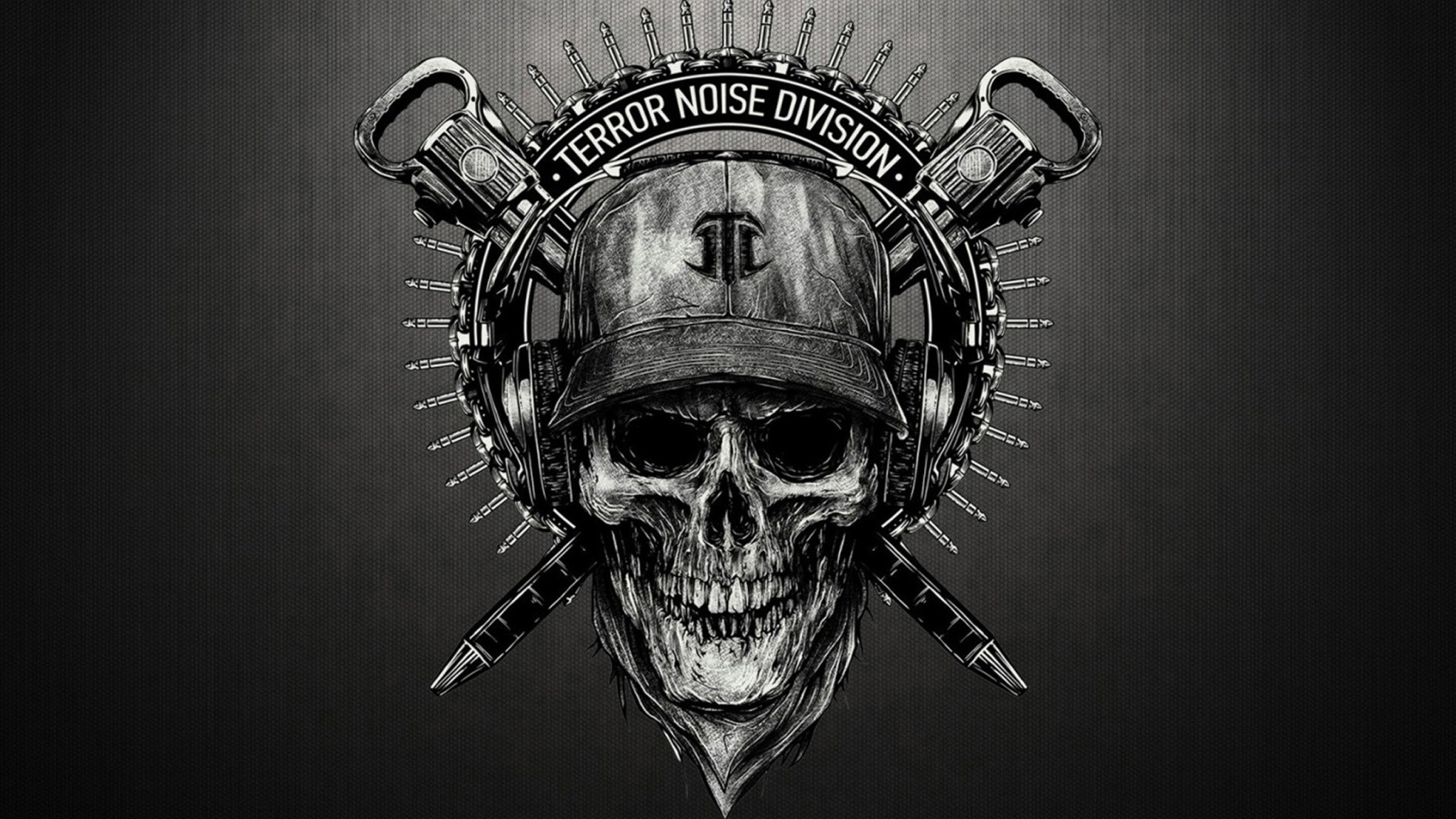Skull with headphones and cap HD Wallpaper