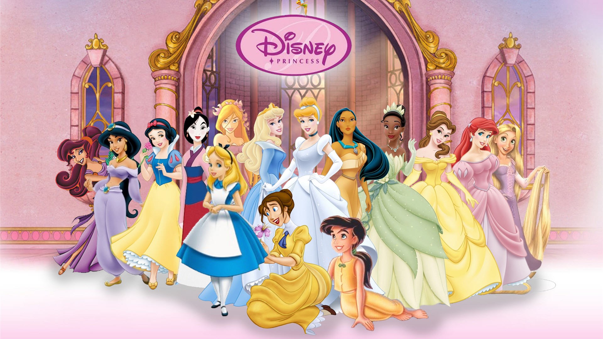 Disney Princesses in front of a castle HD Wallpaper