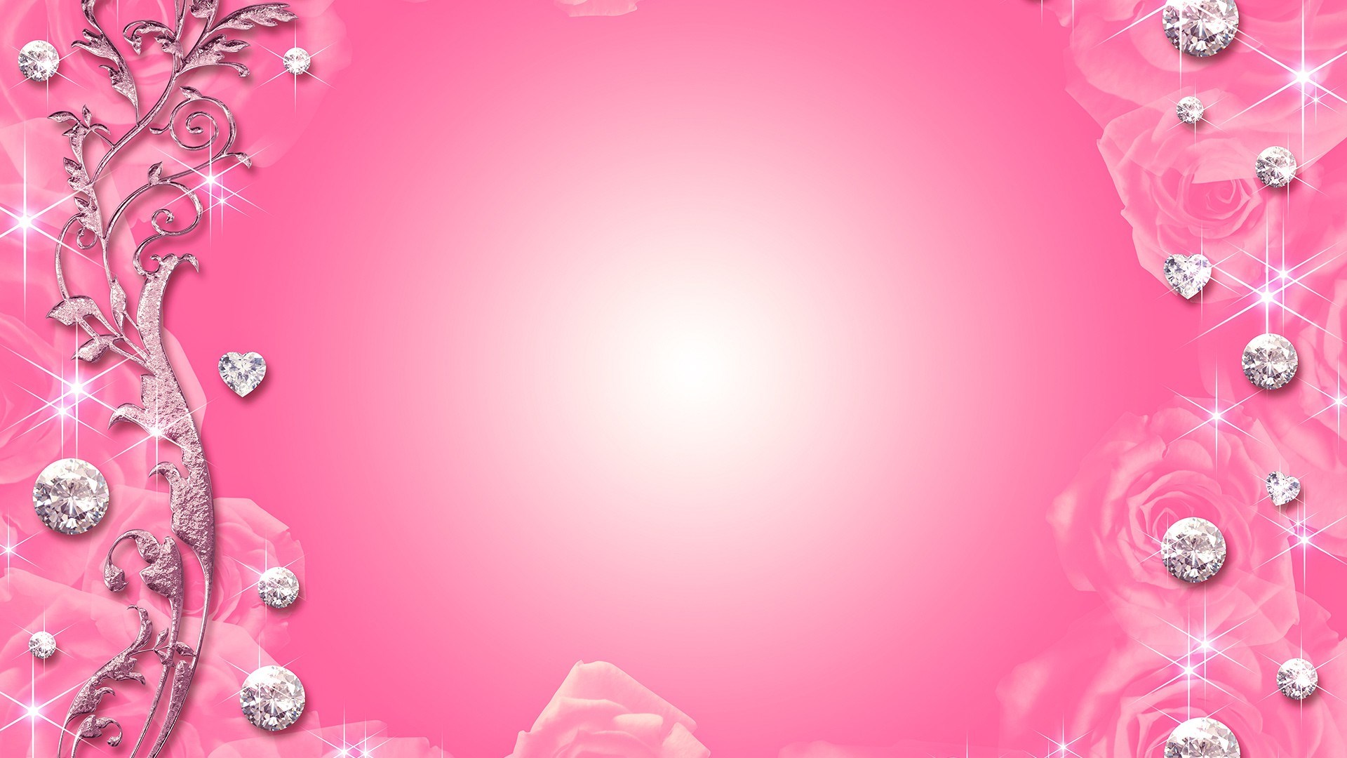 Pink Roses and Diamonds Decorative Border HD Wallpaper