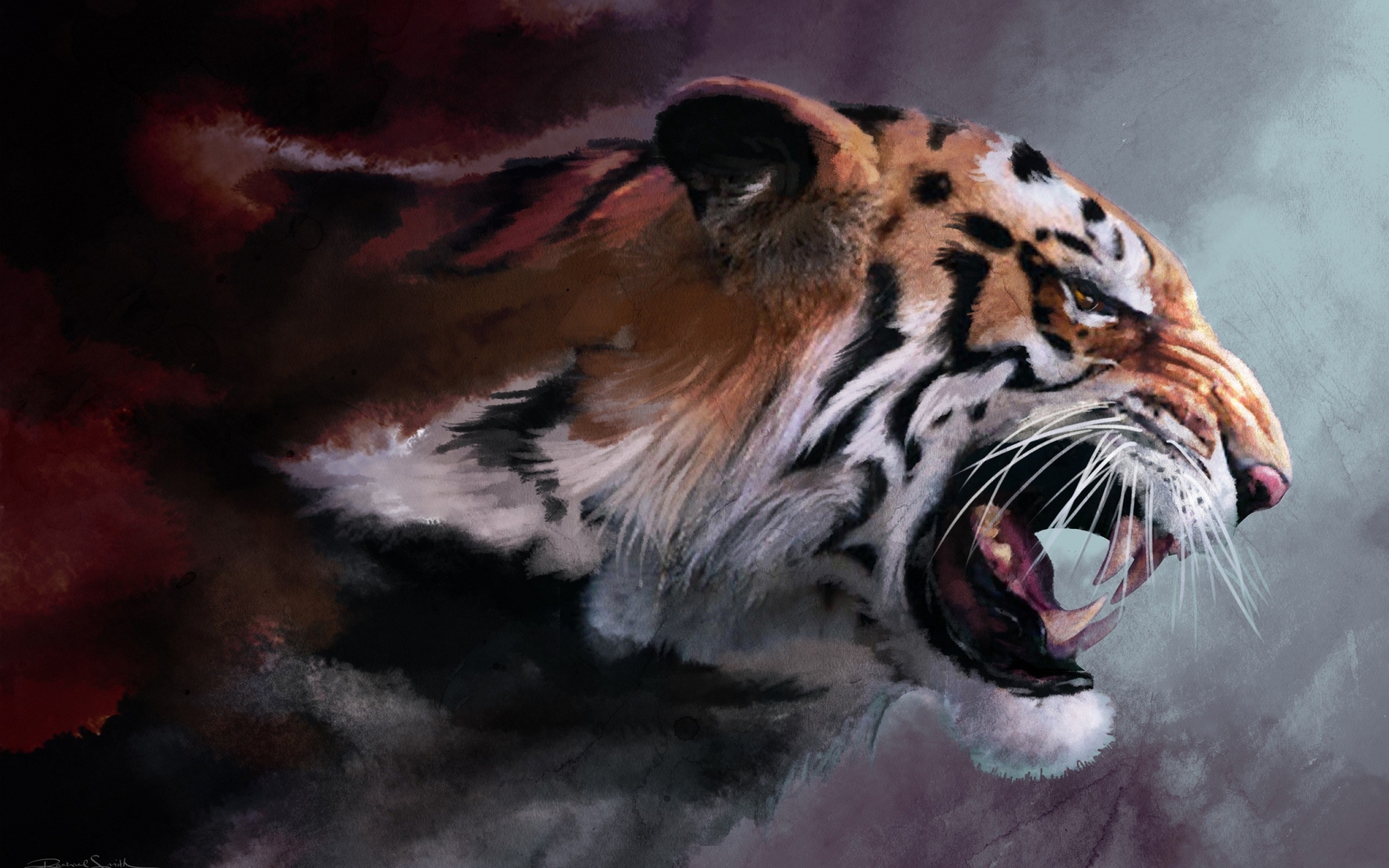 Tiger roaring with smoke effect HD Wallpaper