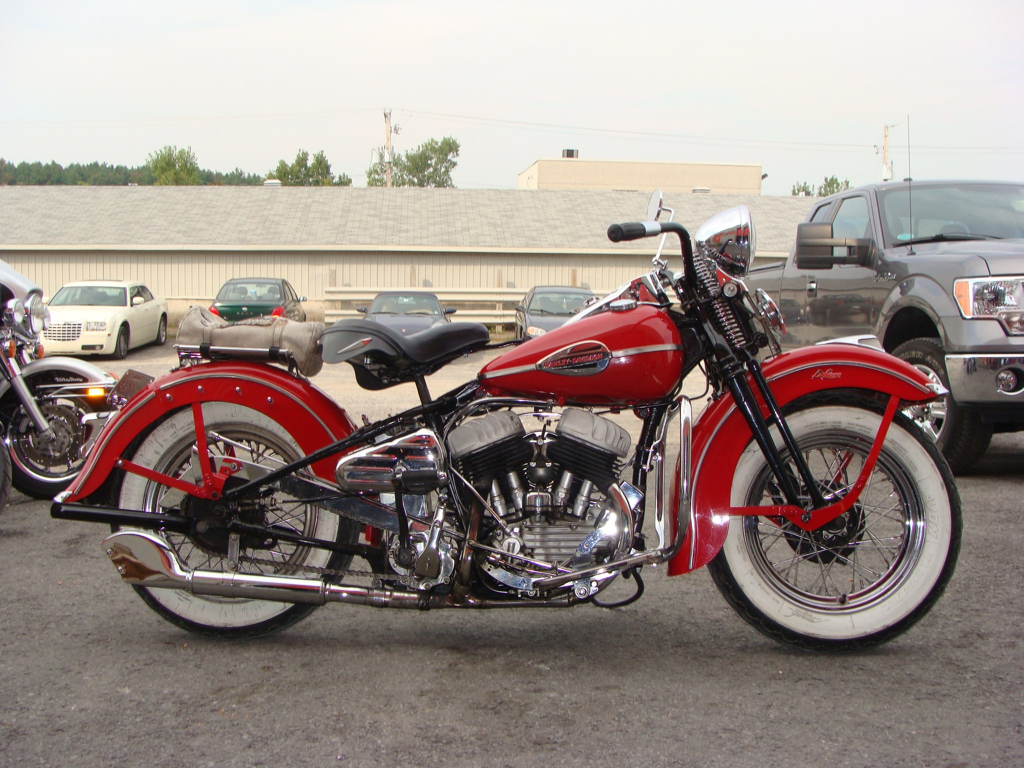 Red Harley Davidson Motorcycle with Whitewall Tires HD Wallpaper