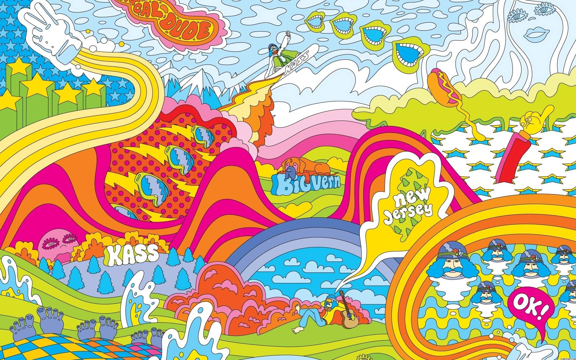 Psychedelic Art with Hippie and Nature Elements HD Wallpaper