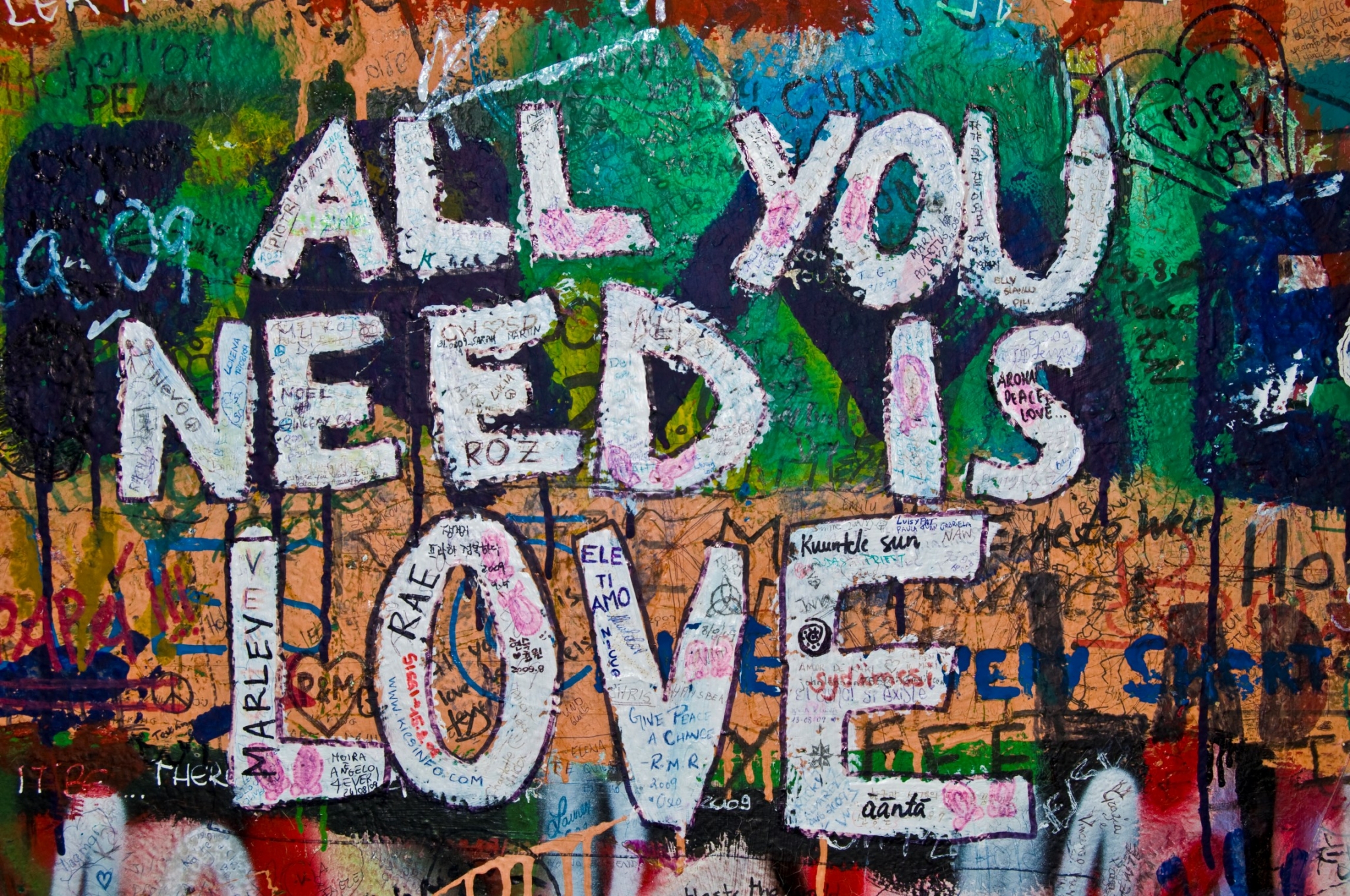 Graffiti wall with "All You Need Is Love" text HD Wallpaper