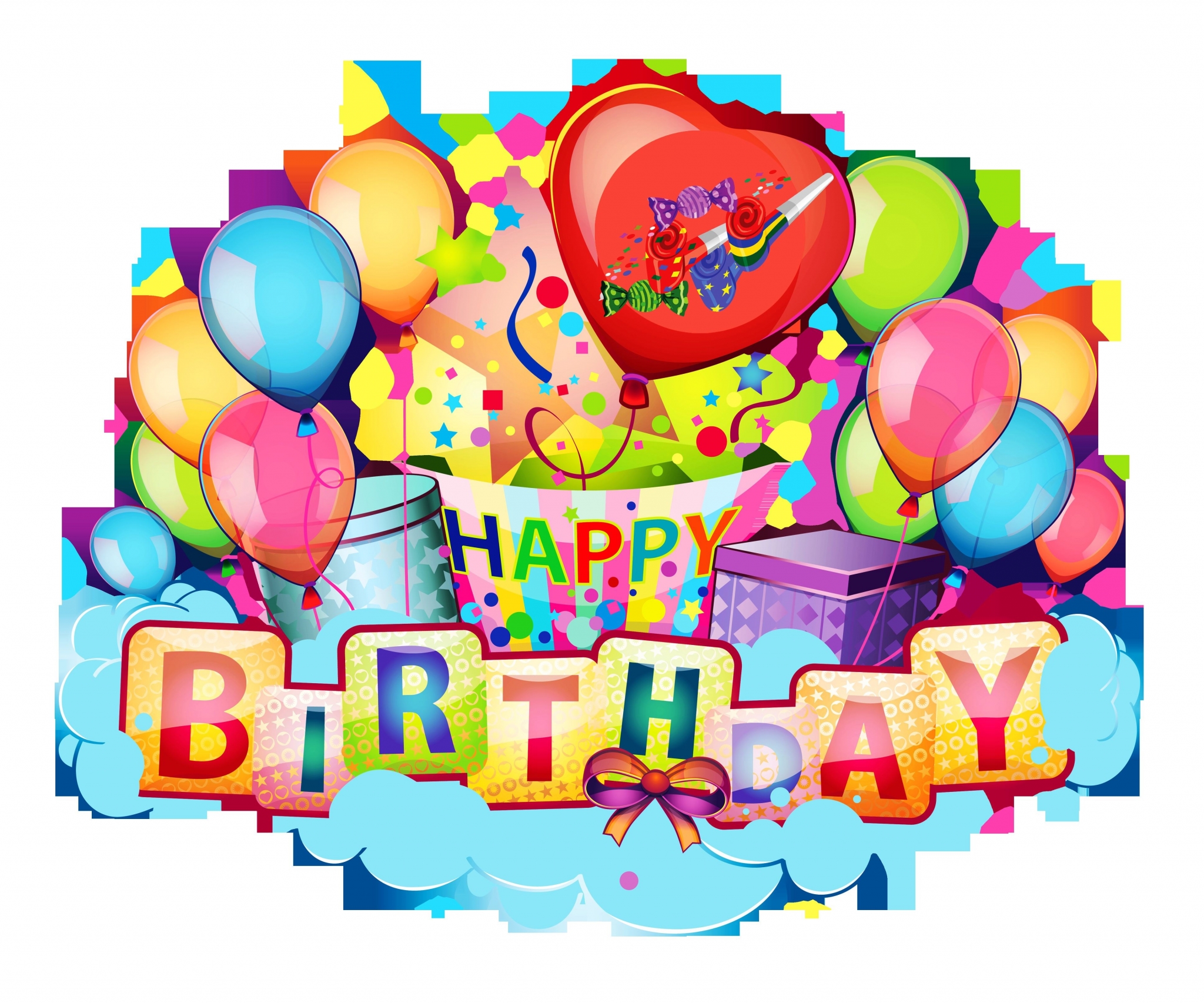Happy Birthday Balloons and Gifts HD Wallpaper