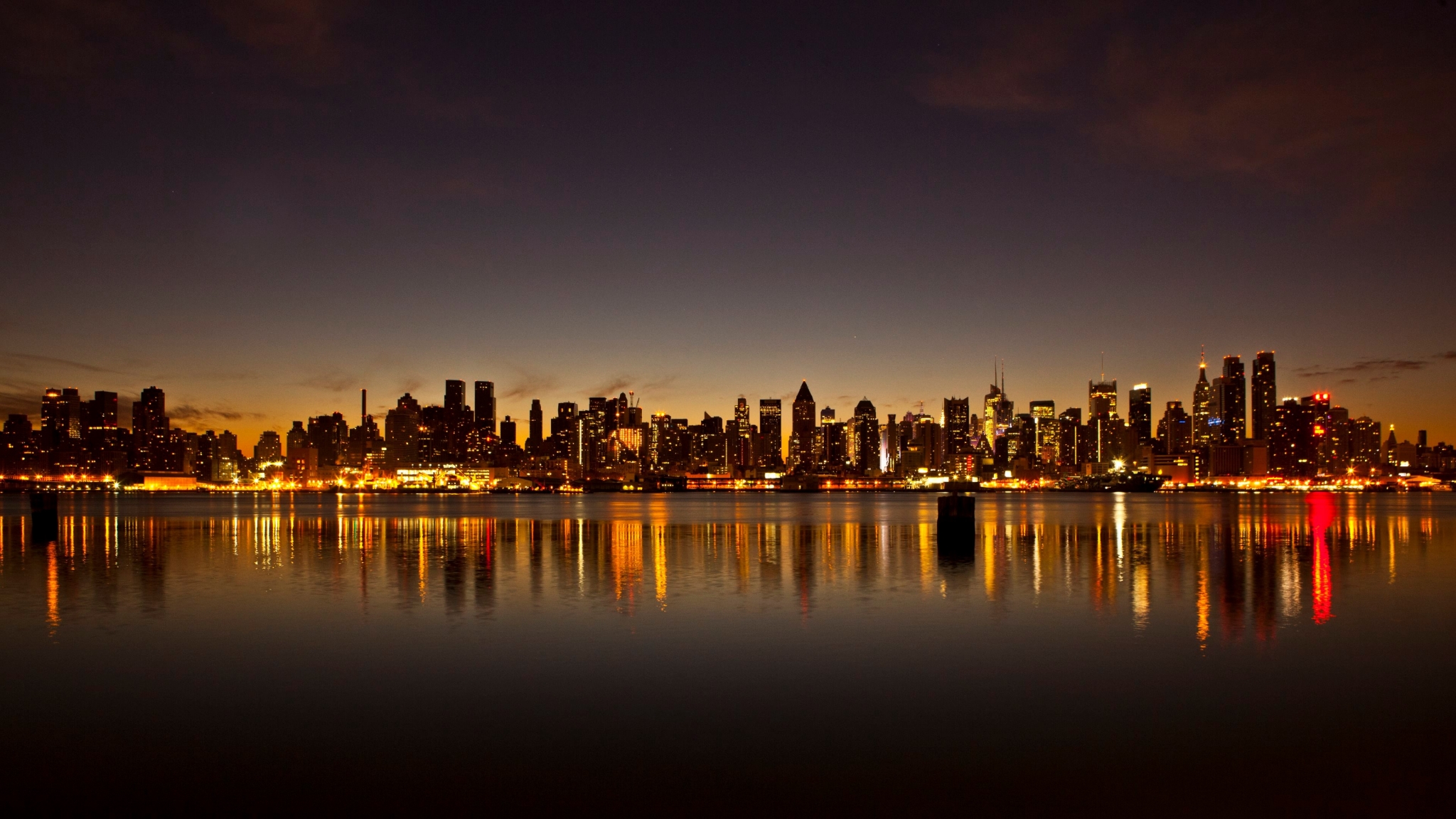 New York City Skyline at Dusk Reflection HD Wallpaper