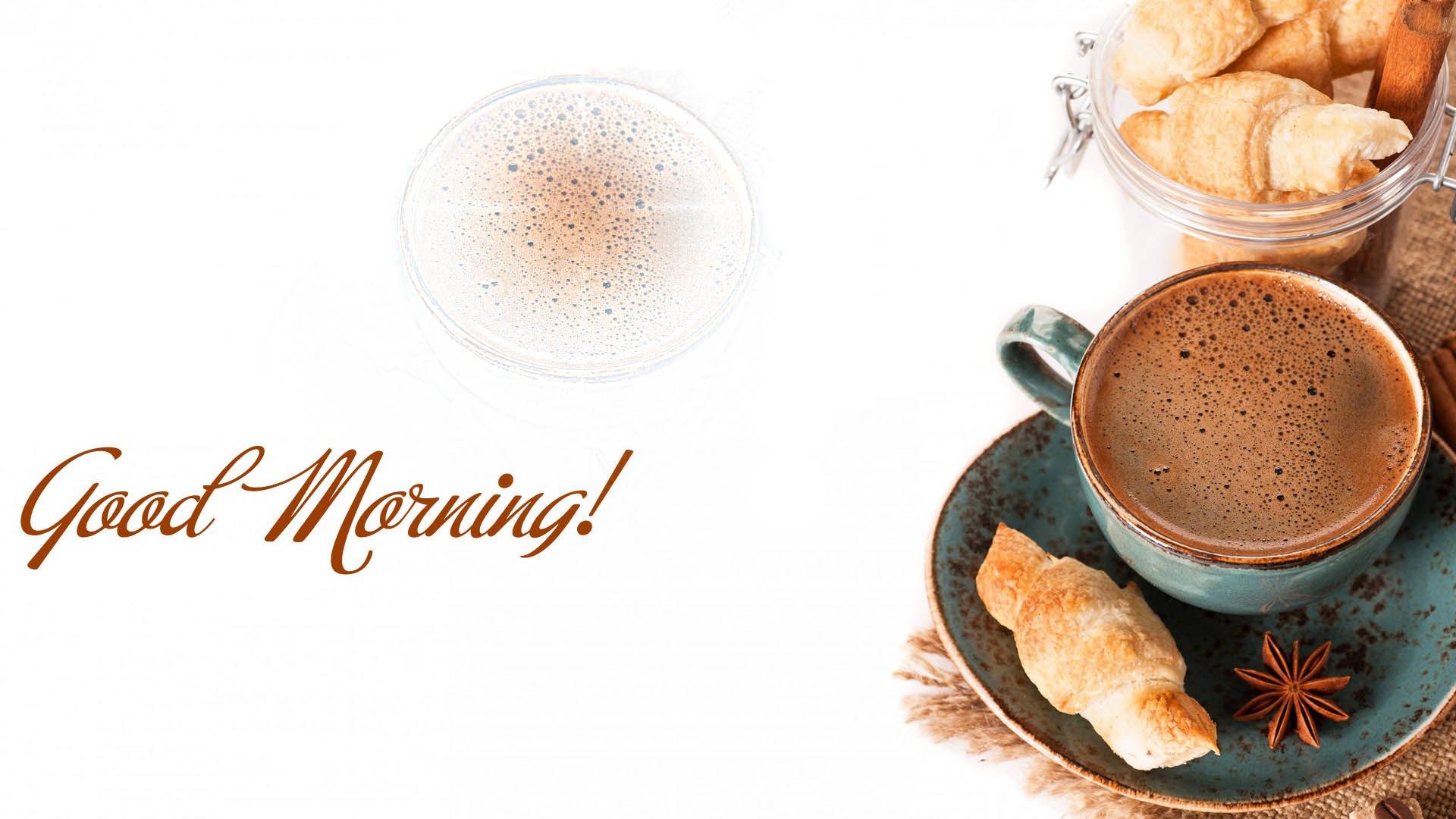 Good Morning coffee and croissants HD Wallpaper