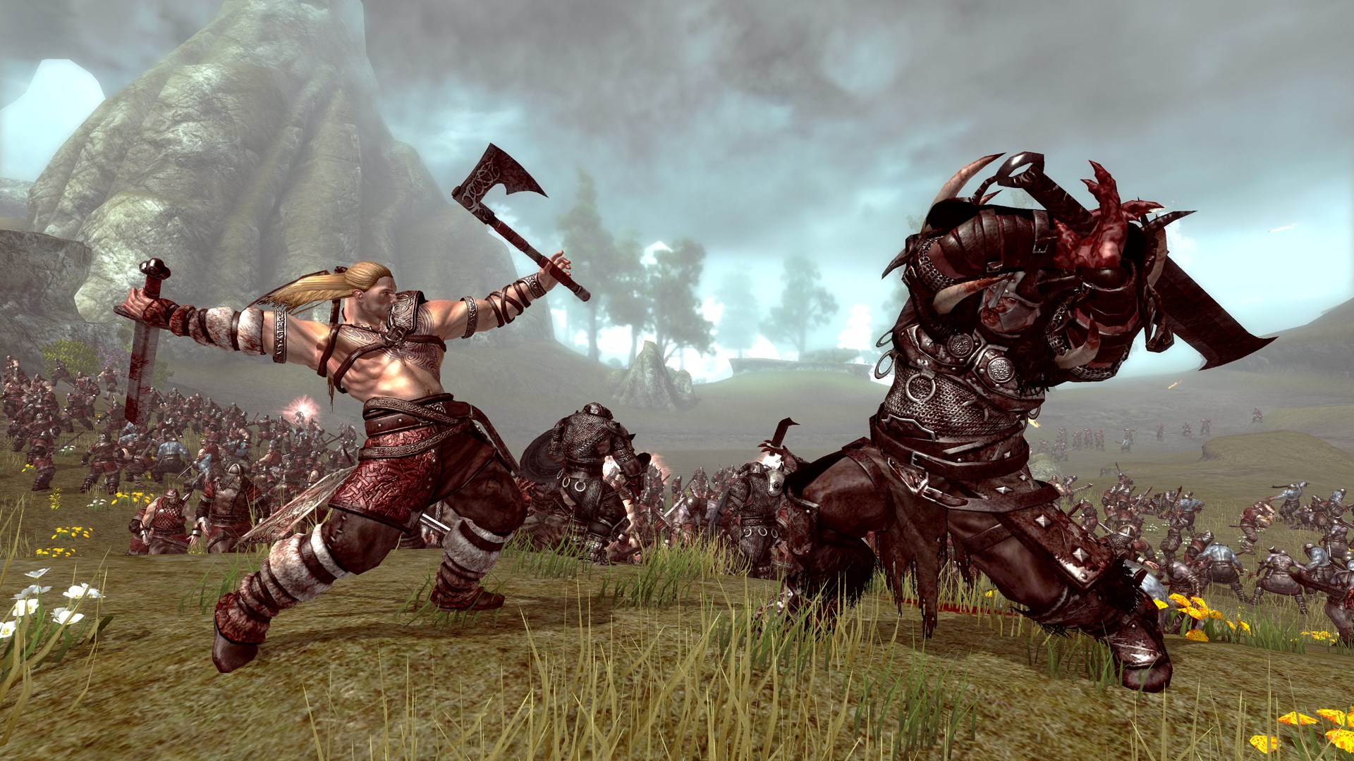 Vikings in battle with a large monster HD Wallpaper