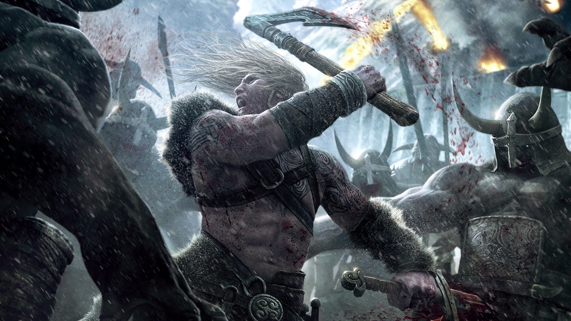 Vikings in Battle with Axes and Swords HD Wallpaper