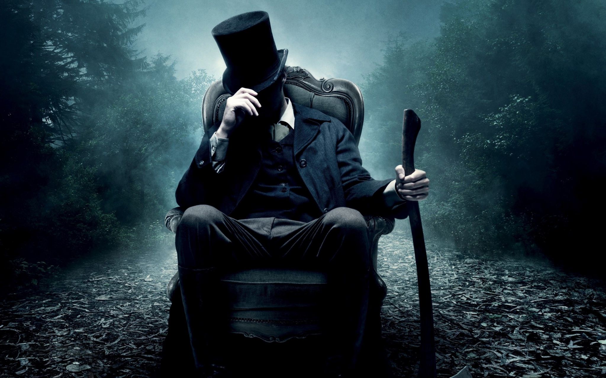 Man in Top Hat Sitting in Chair with Axe HD Wallpaper