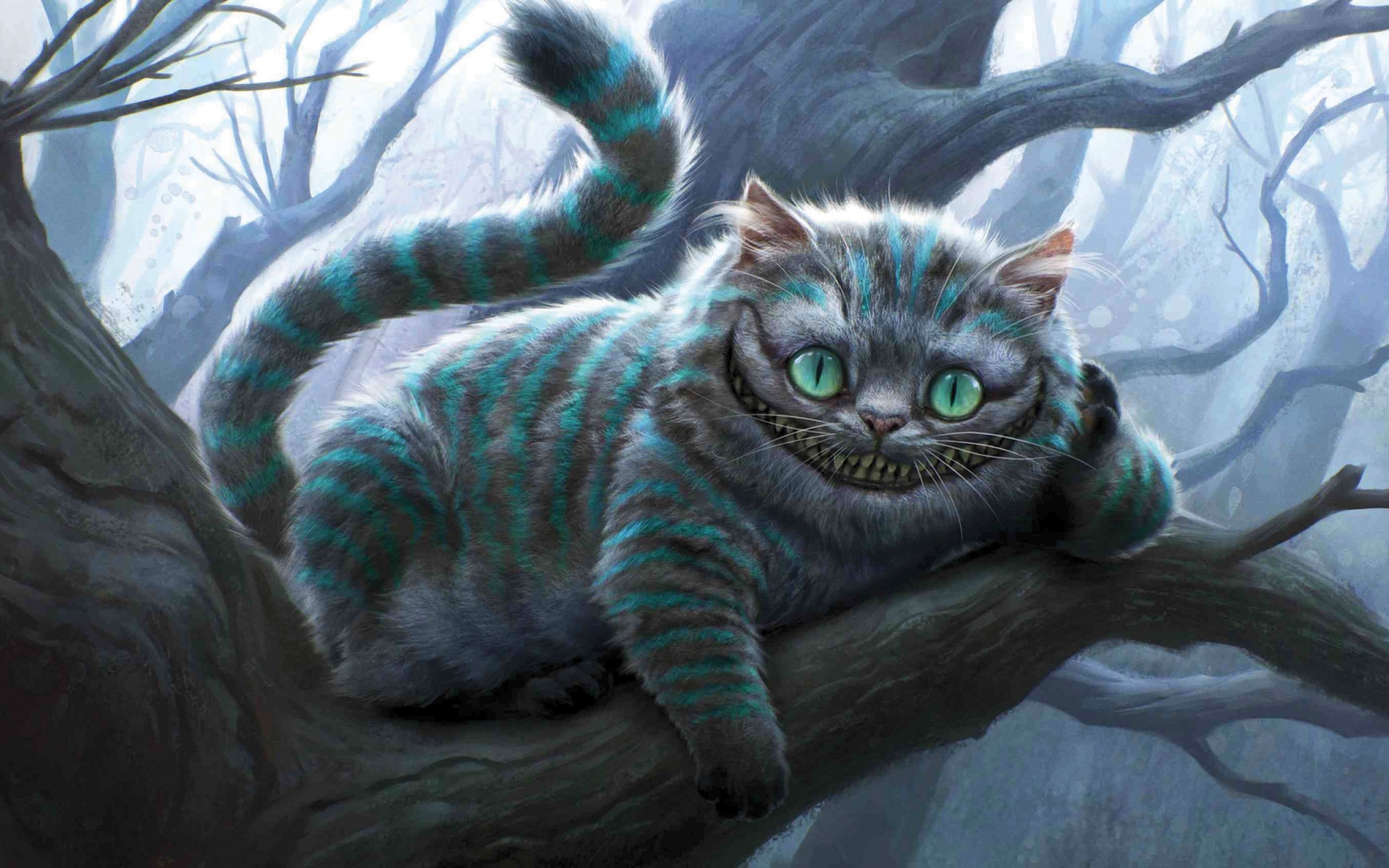 Cheshire Cat in a dark forest HD Wallpaper