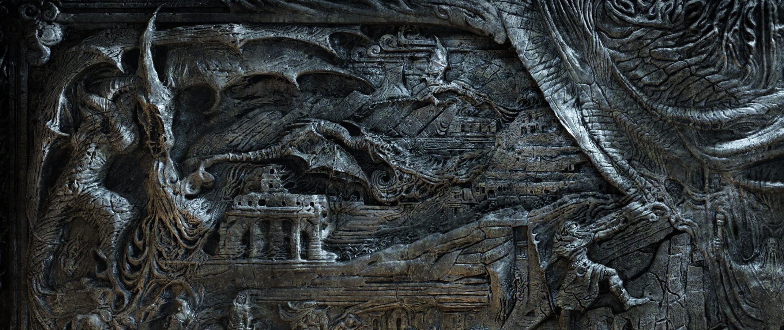 Dragon relief carving with ancient architecture HD Wallpaper