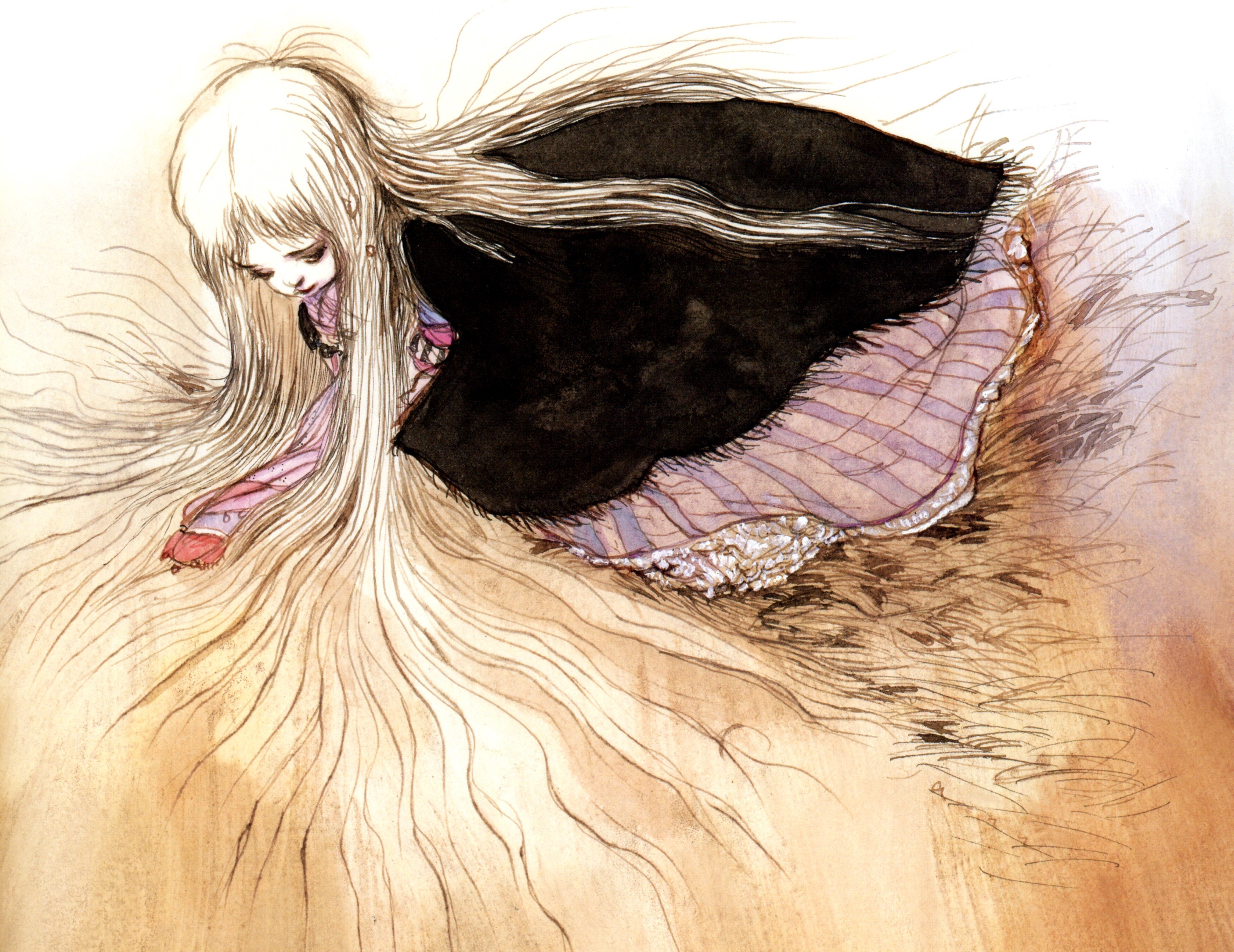 Girl with long hair and black cloak HD Wallpaper