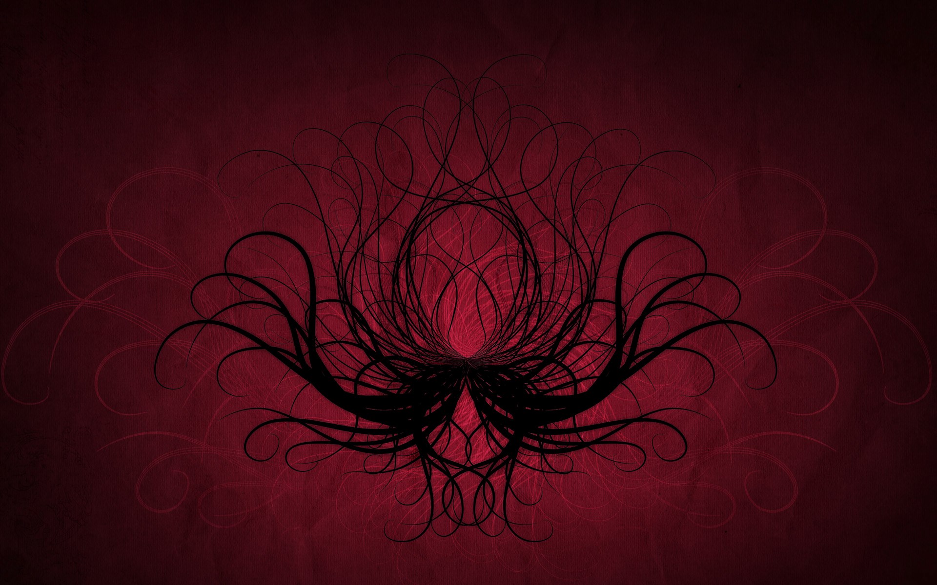 Abstract Black Swirling Design on Red Background HD Wallpaper