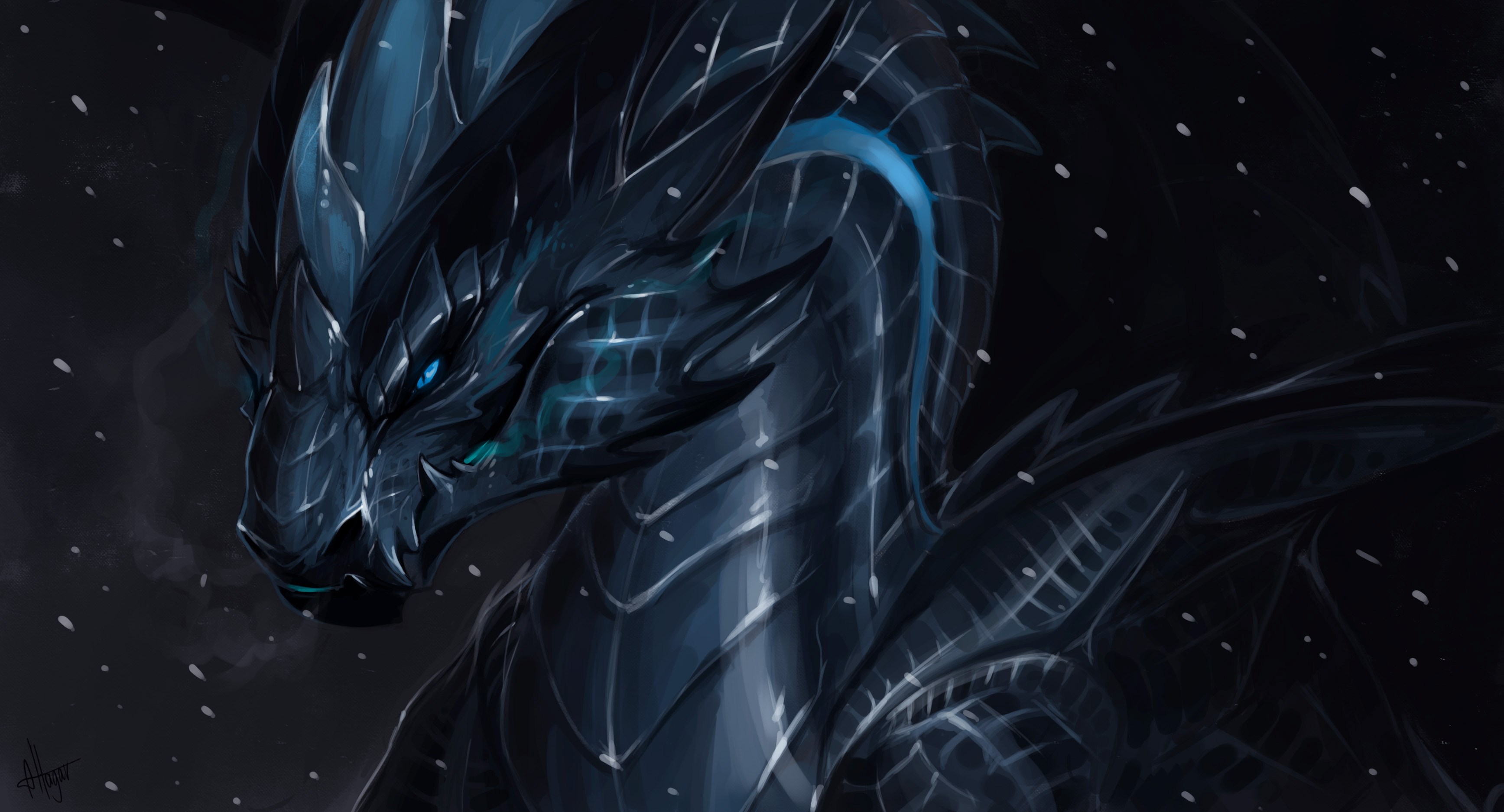 Majestic Dark Blue Dragon in Night Sky HD Wallpaper