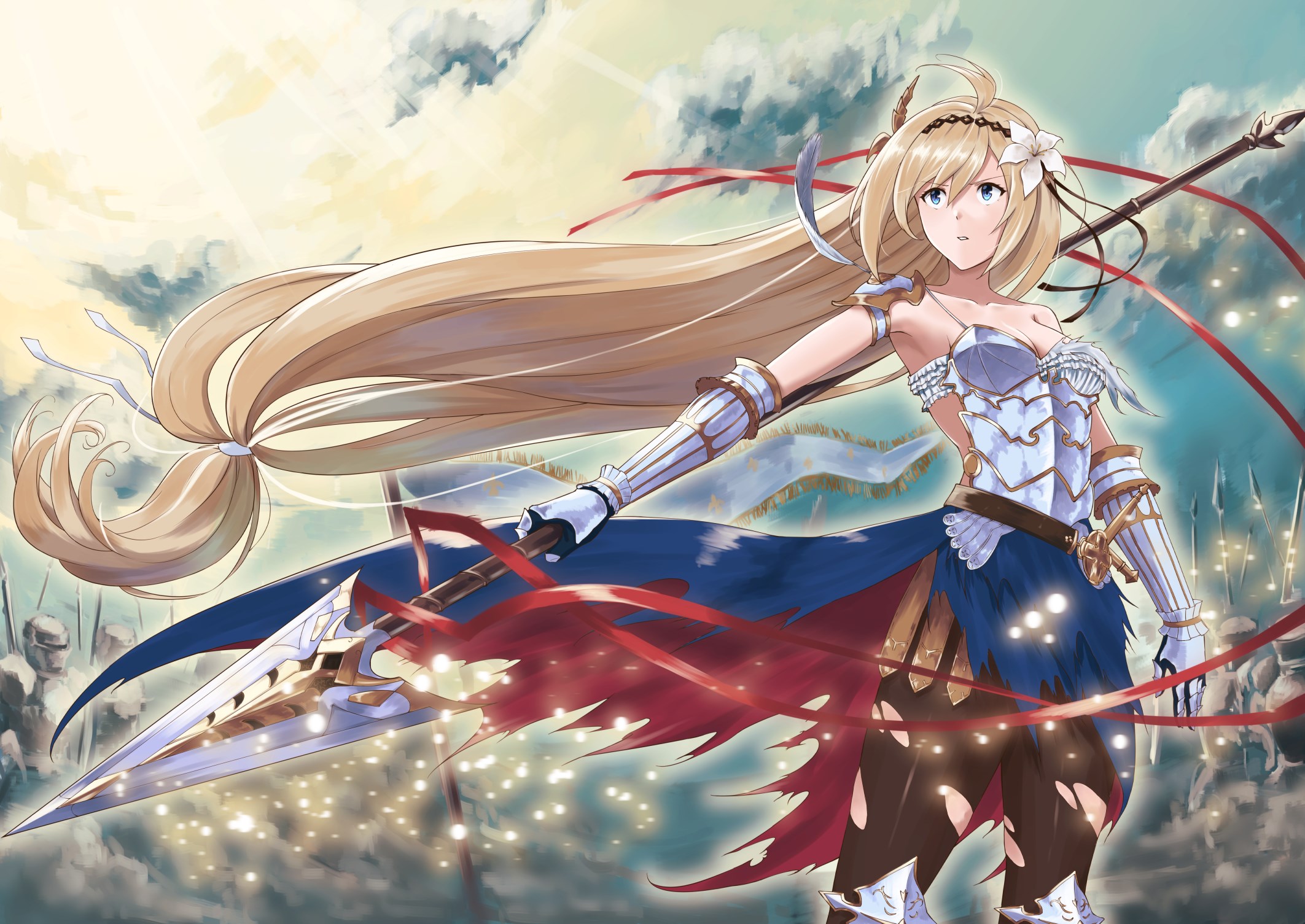Granblue Fantasy character with spear and armor HD Wallpaper