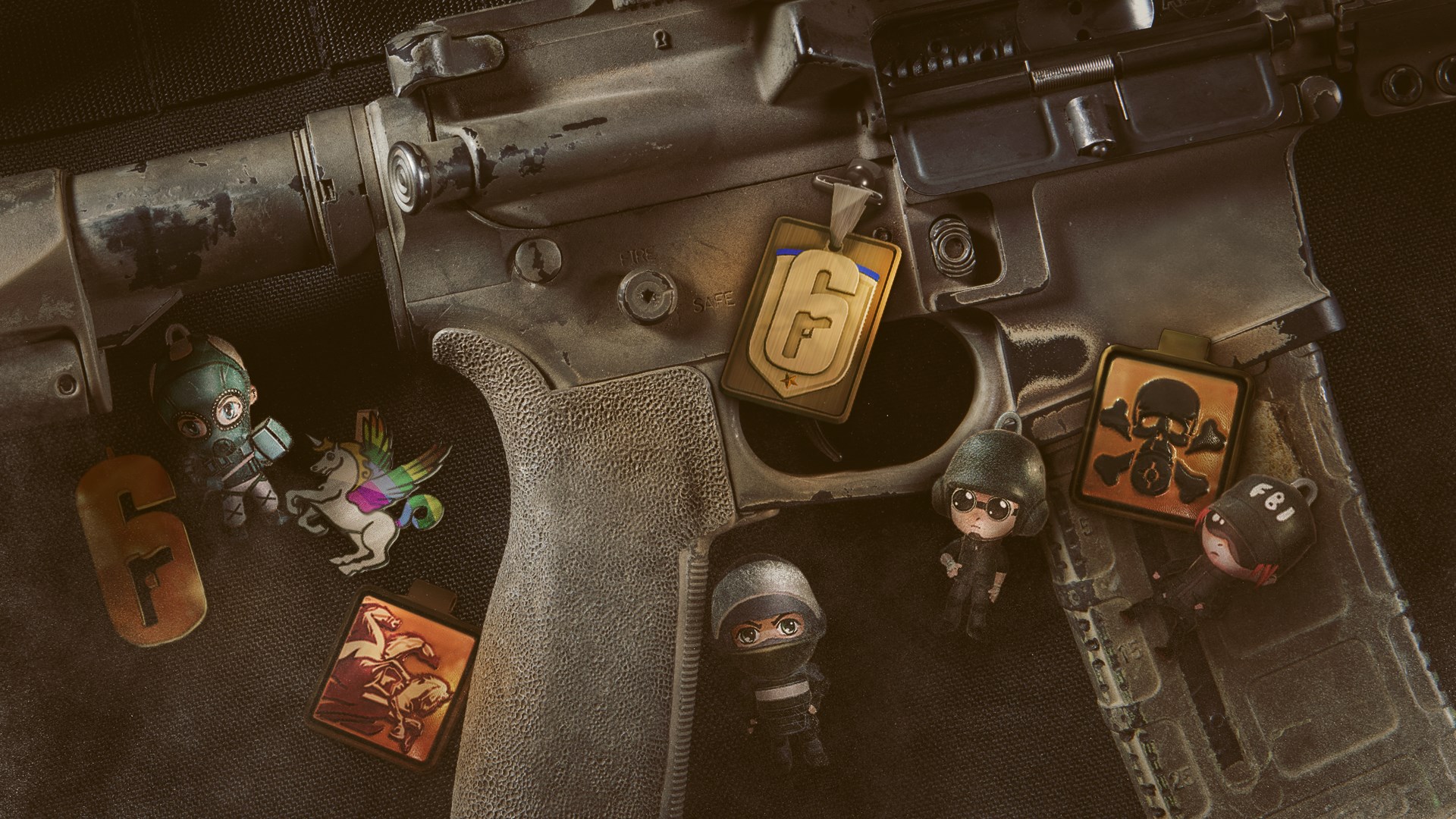 Rainbow Six Siege charms on a rifle HD Wallpaper