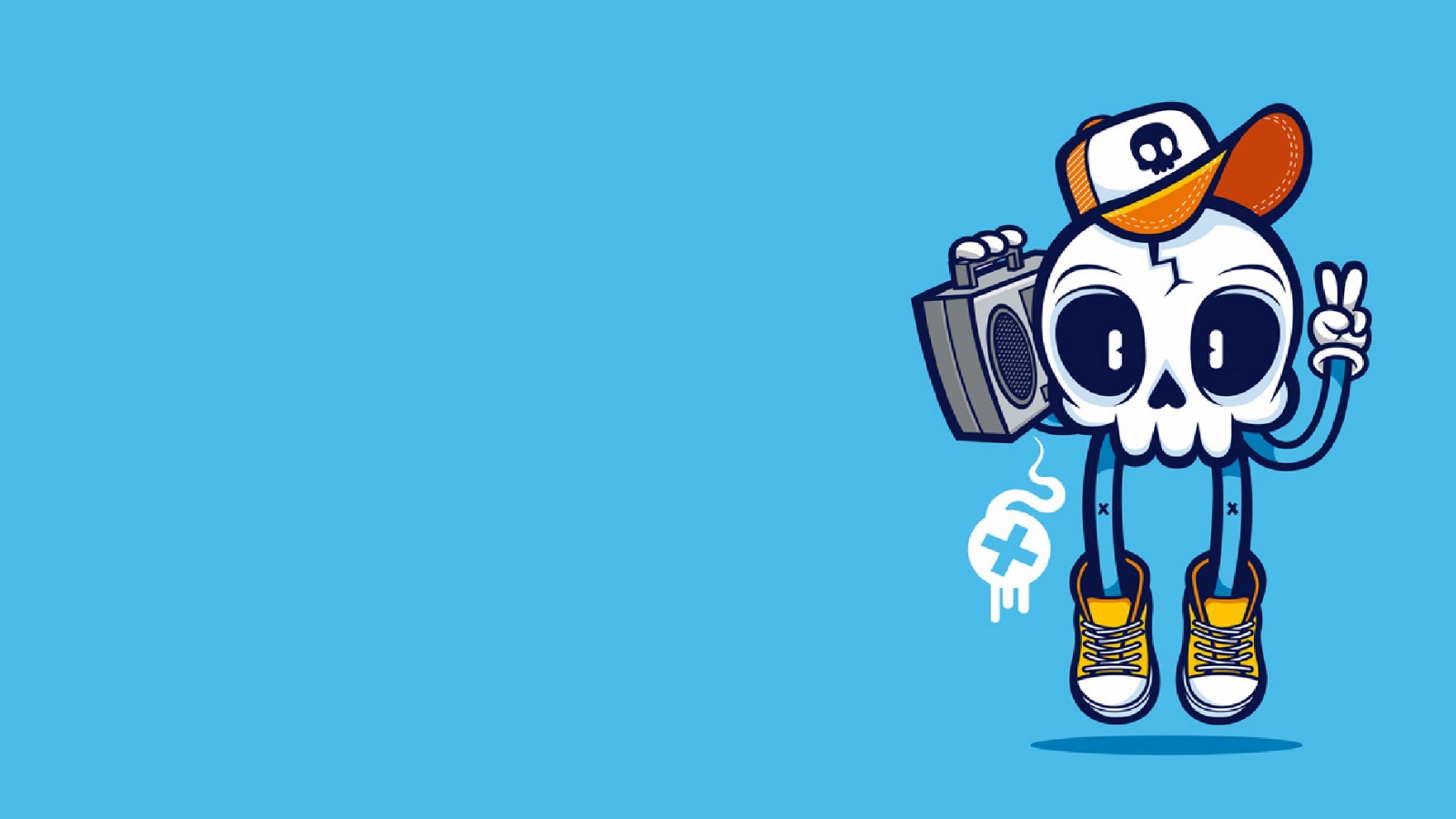 Skull character with boombox and peace sign HD Wallpaper