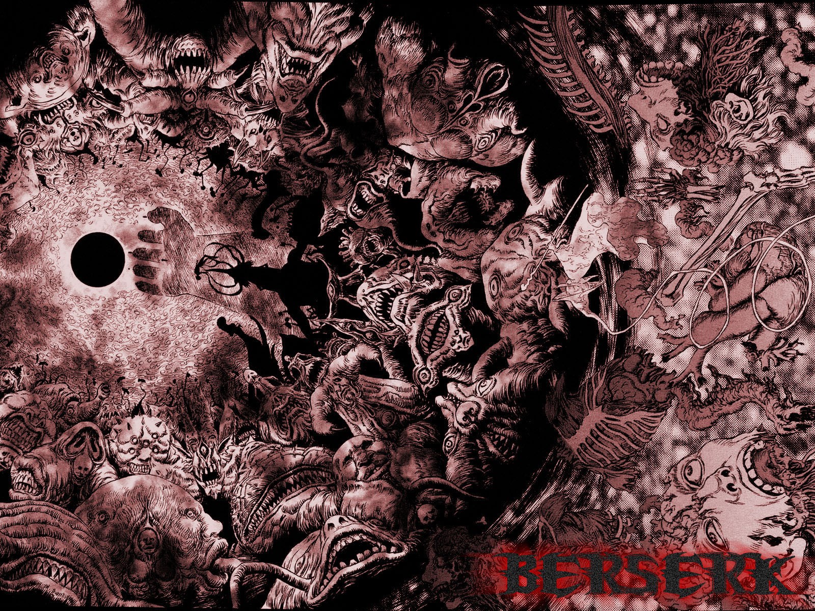 Berserk manga panel with demons and eclipse HD Wallpaper