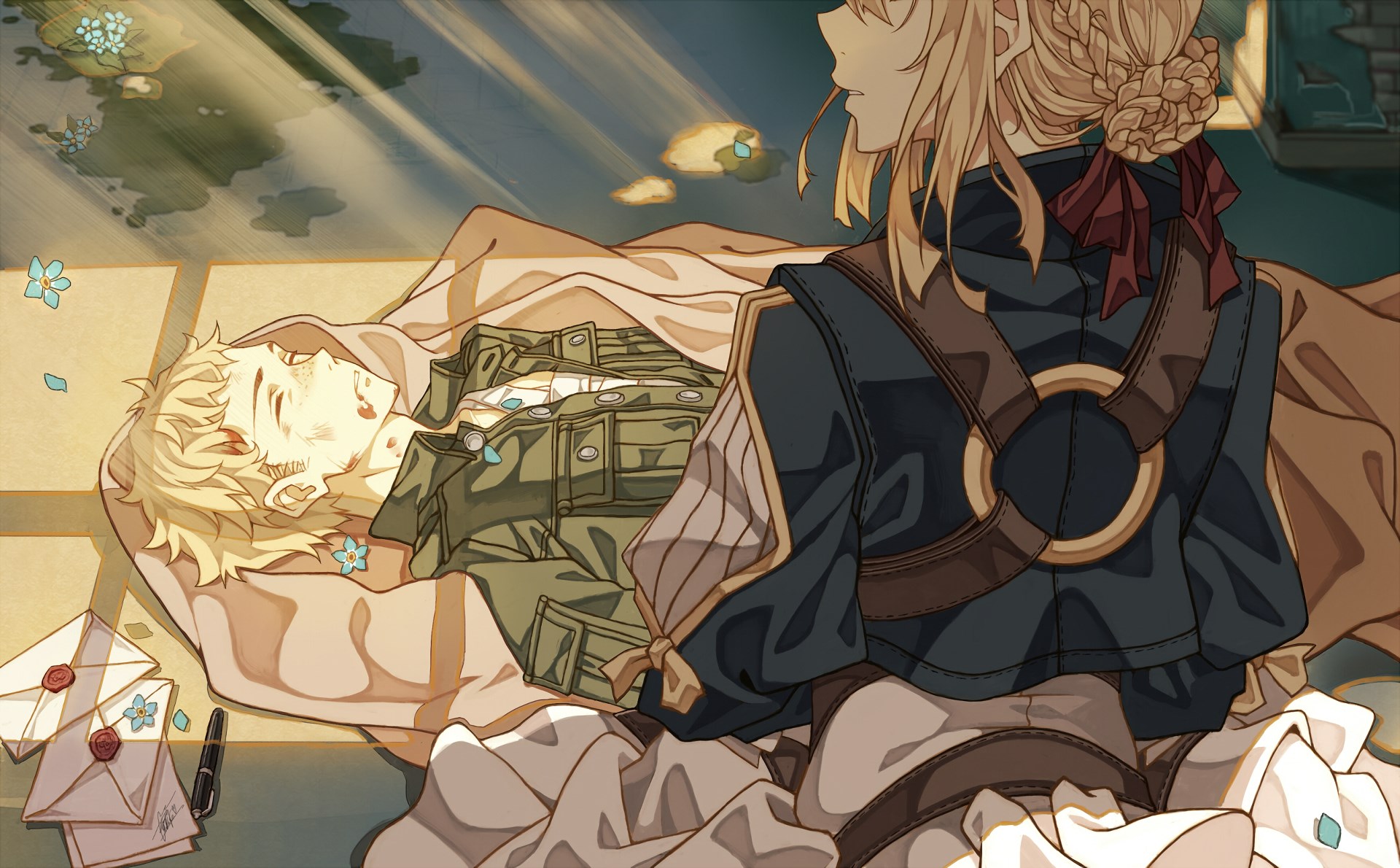 Violet Evergarden and a soldier HD Wallpaper