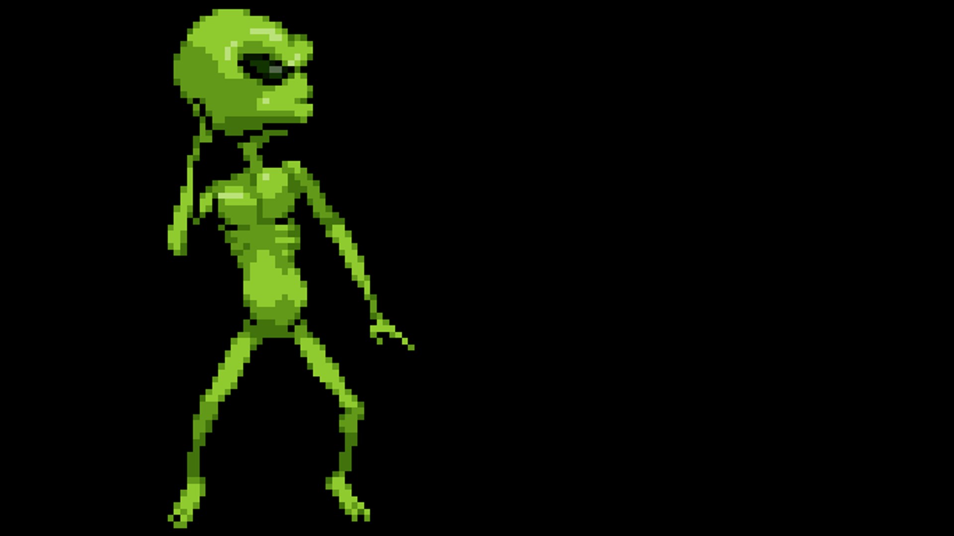 Pixel art green alien character HD Wallpaper