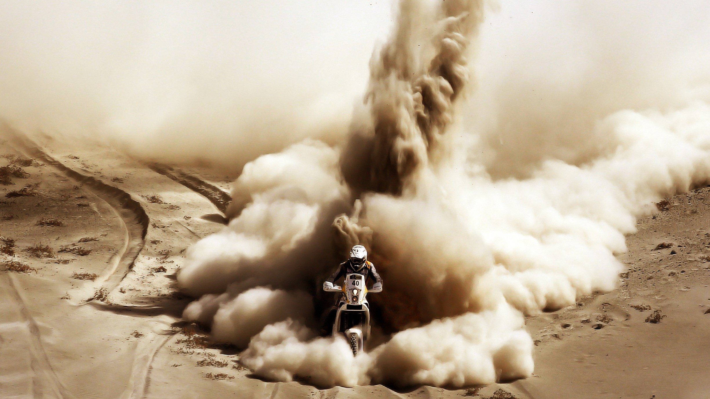 Dakar Rally Motorcycle Racing Through Sandstorm HD Wallpaper