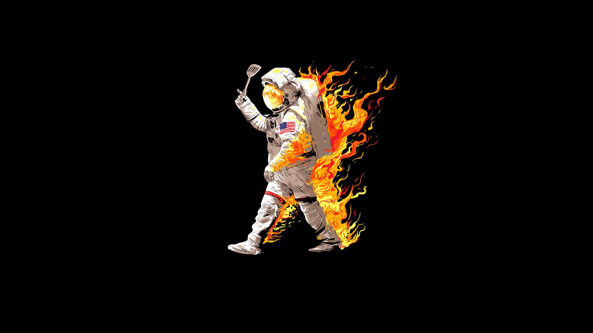 Astronaut on fire holding a spatula HD Wallpaper