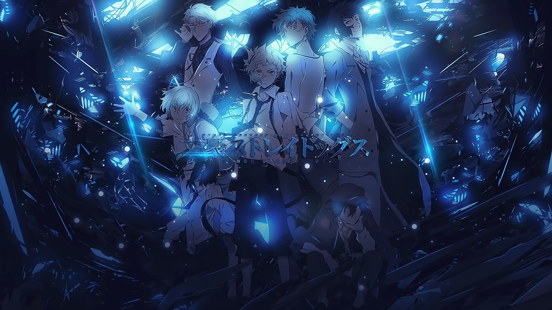 Bungo Stray Dogs characters in blue abstract background HD Wallpaper