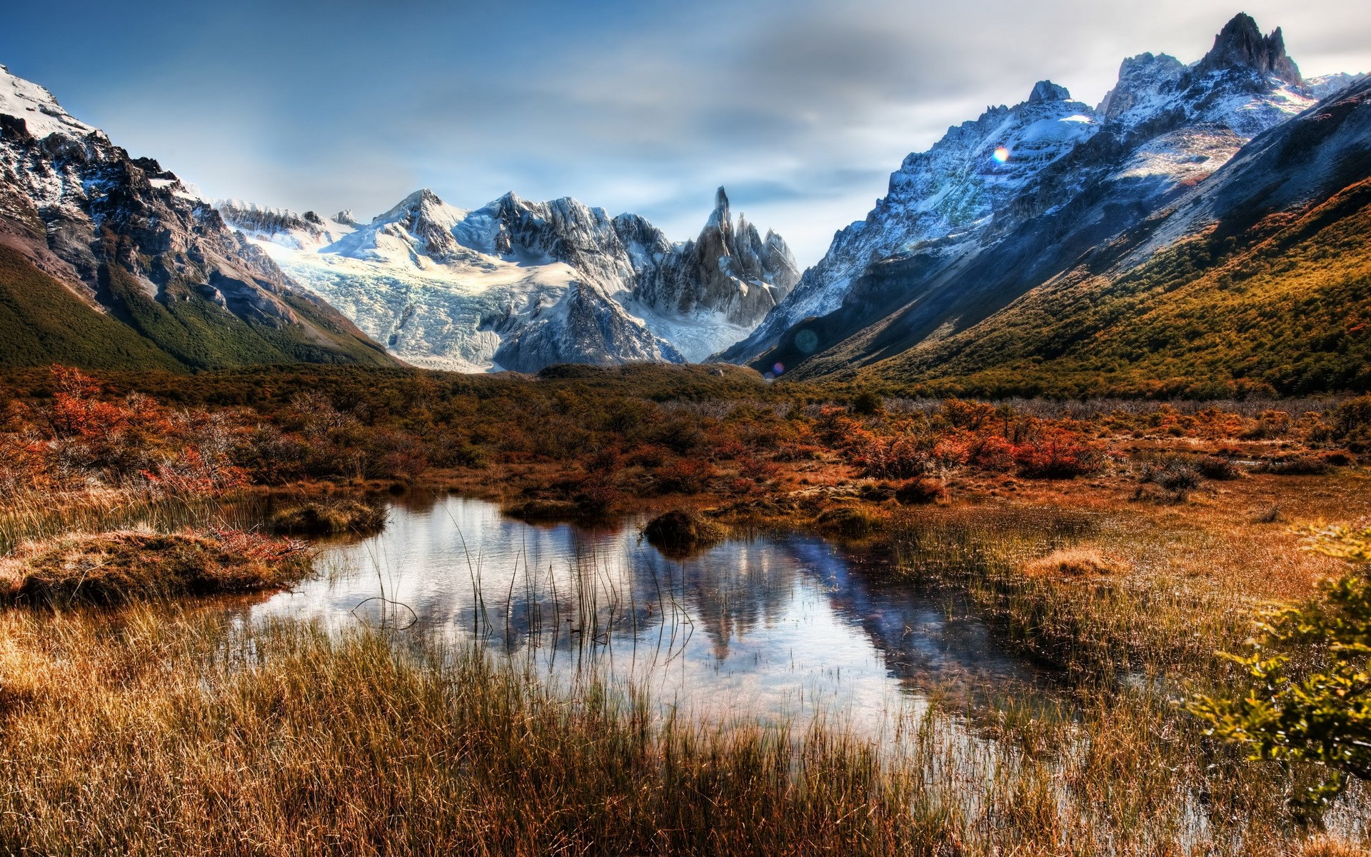 Cerro Torre mountains and lake HD Wallpaper