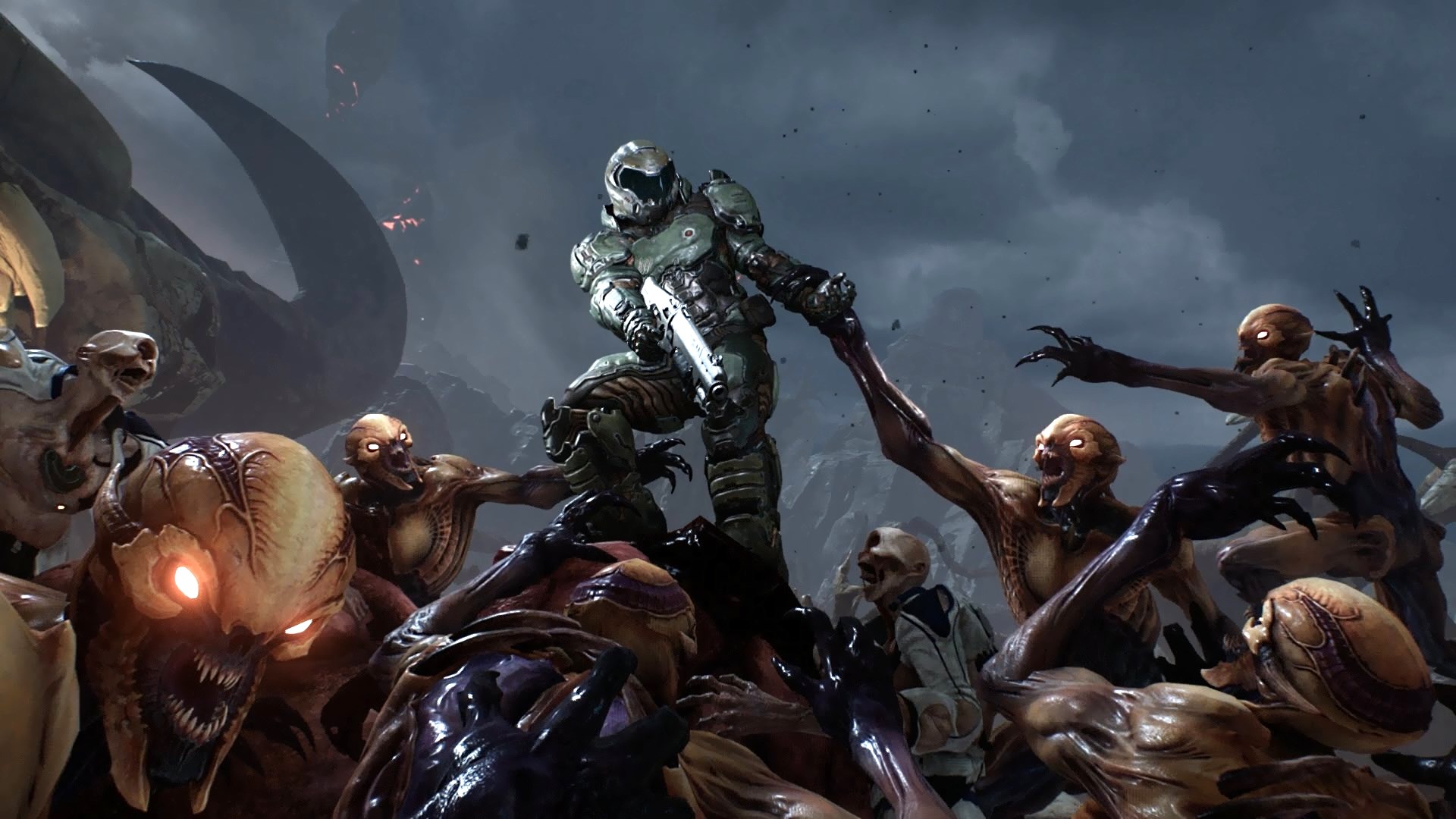 Doom Slayer fighting demons in Doom 2016 HD Wallpaper