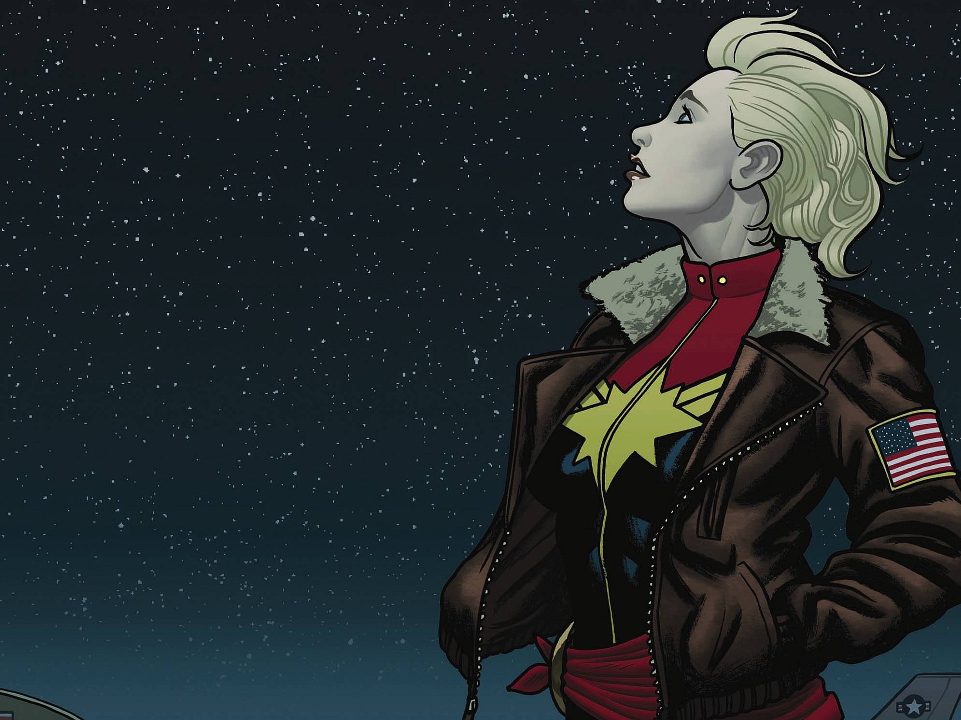 Captain Marvel looking up at the stars HD Wallpaper