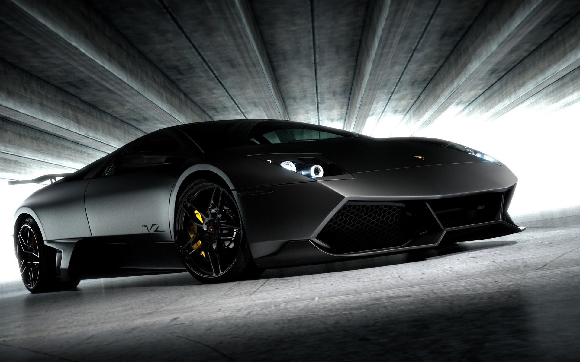 Black Lamborghini Aventador in a tunnel HD Wallpaper