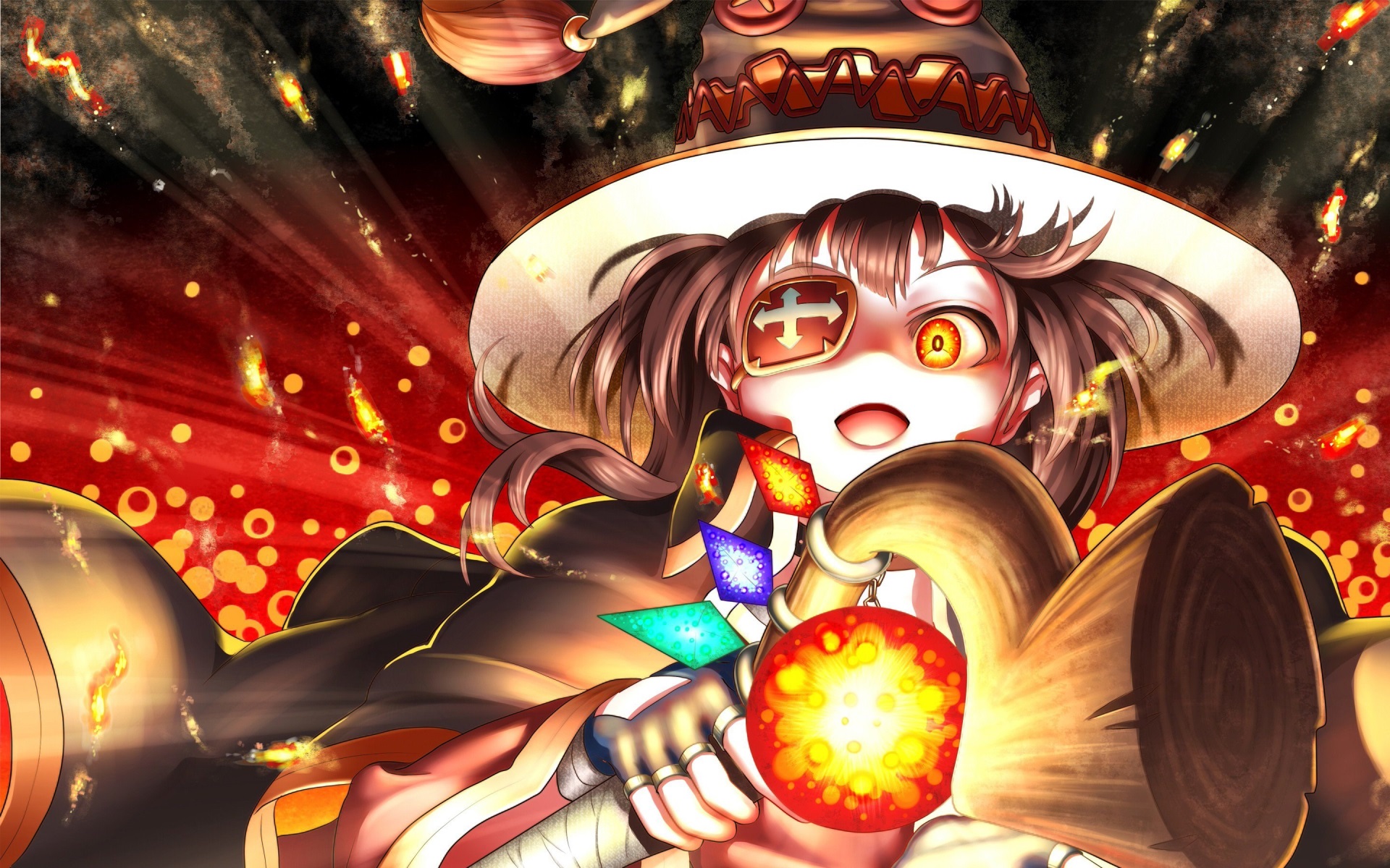 Megumin from KonoSuba casting a spell HD Wallpaper