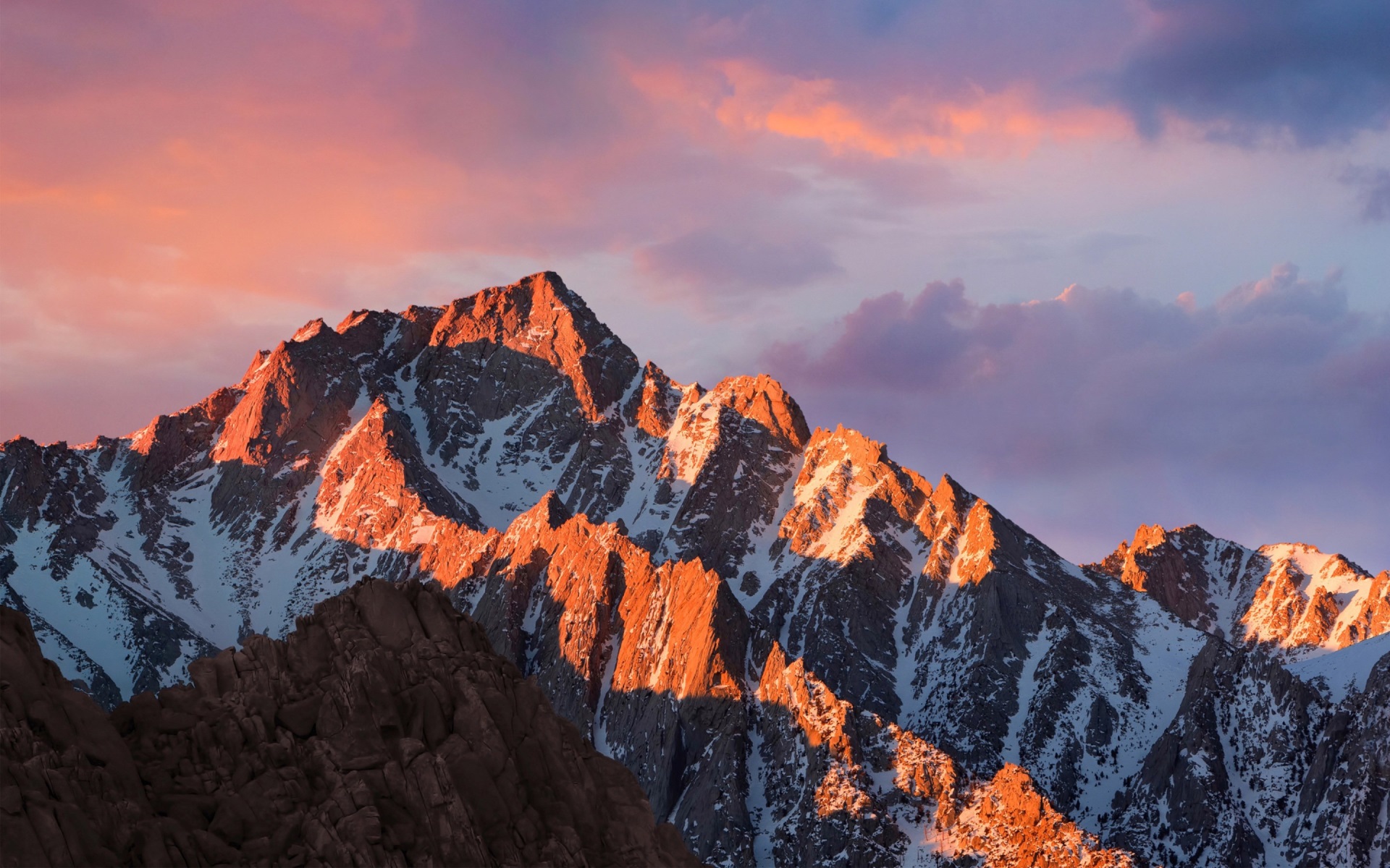 Mountain peaks at sunset with colorful clouds HD Wallpaper