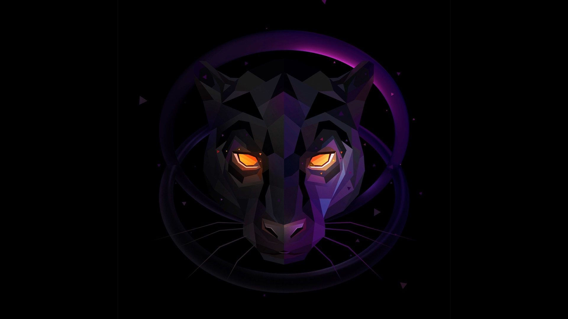 Low Poly Black Panther with Glowing Eyes HD Wallpaper