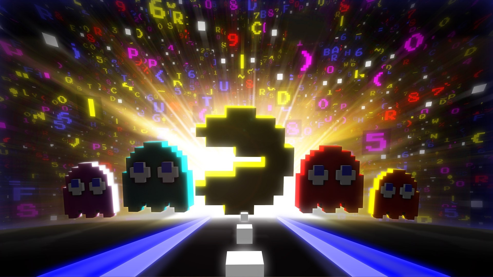 Pac-Man and ghosts in a digital world HD Wallpaper