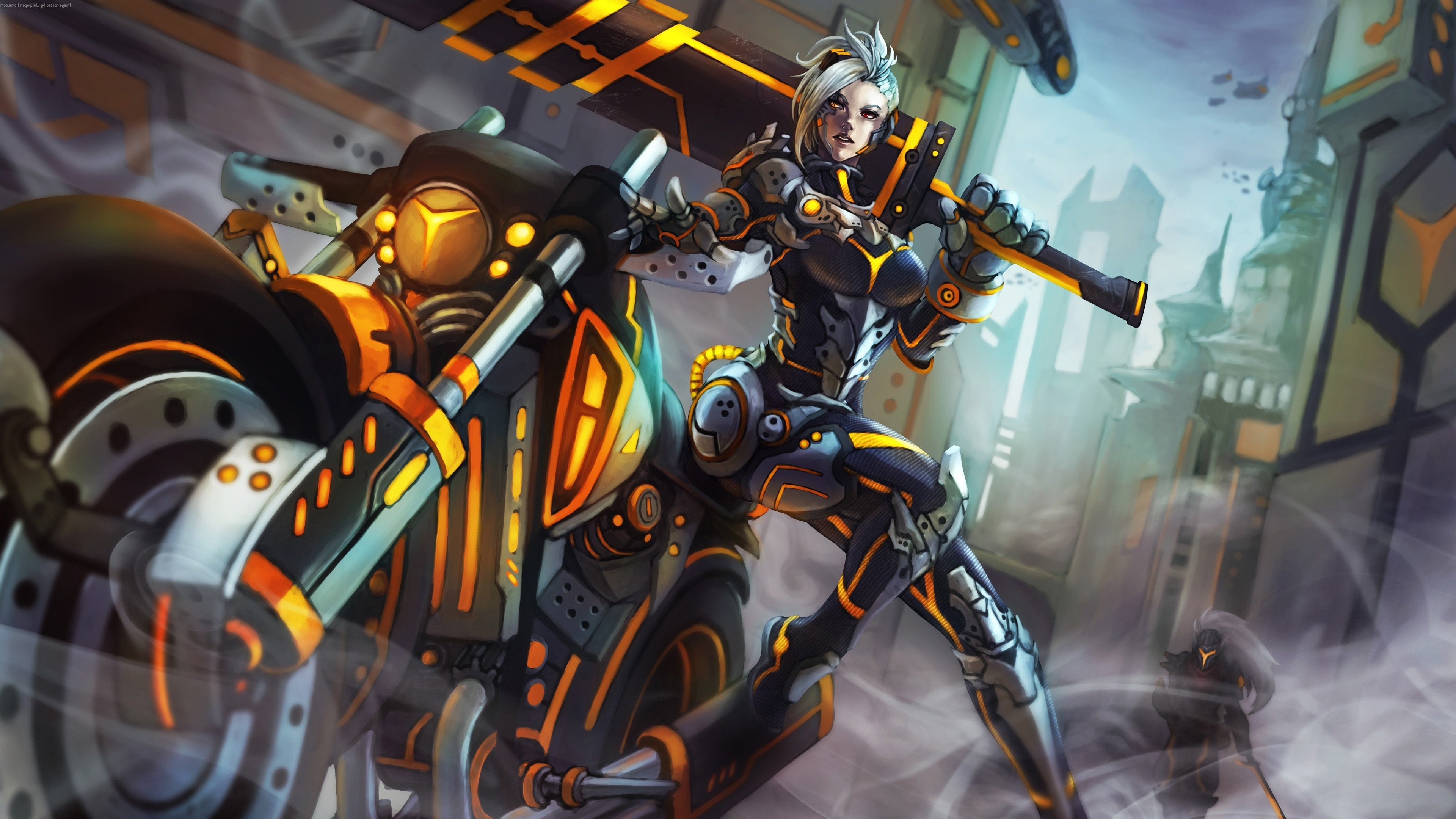 Vi from League of Legends on a motorcycle HD Wallpaper