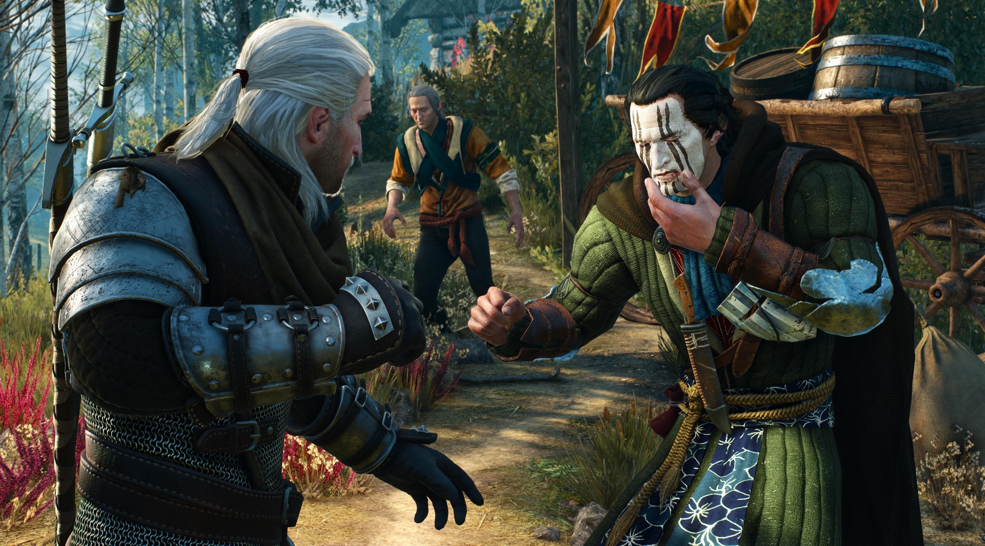Geralt and man with face paint from The Witcher 3 Wild Hunt 4K HD Wallpaper