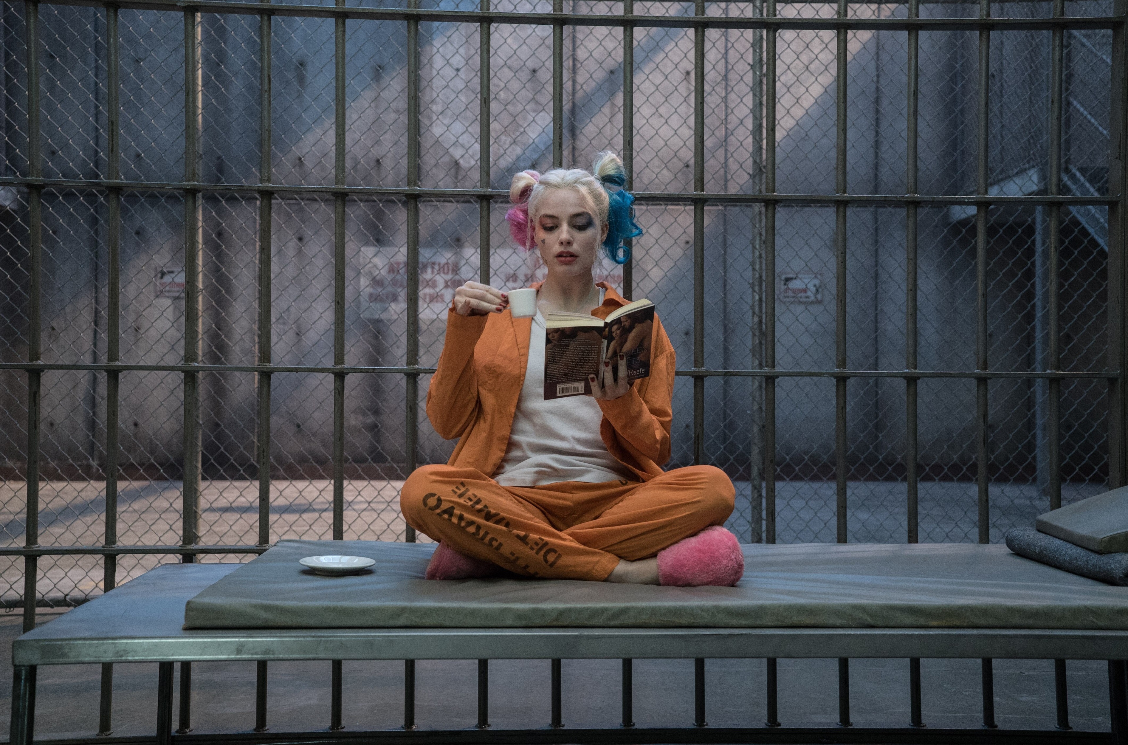 Harley Quinn in prison cell reading a book HD Wallpaper
