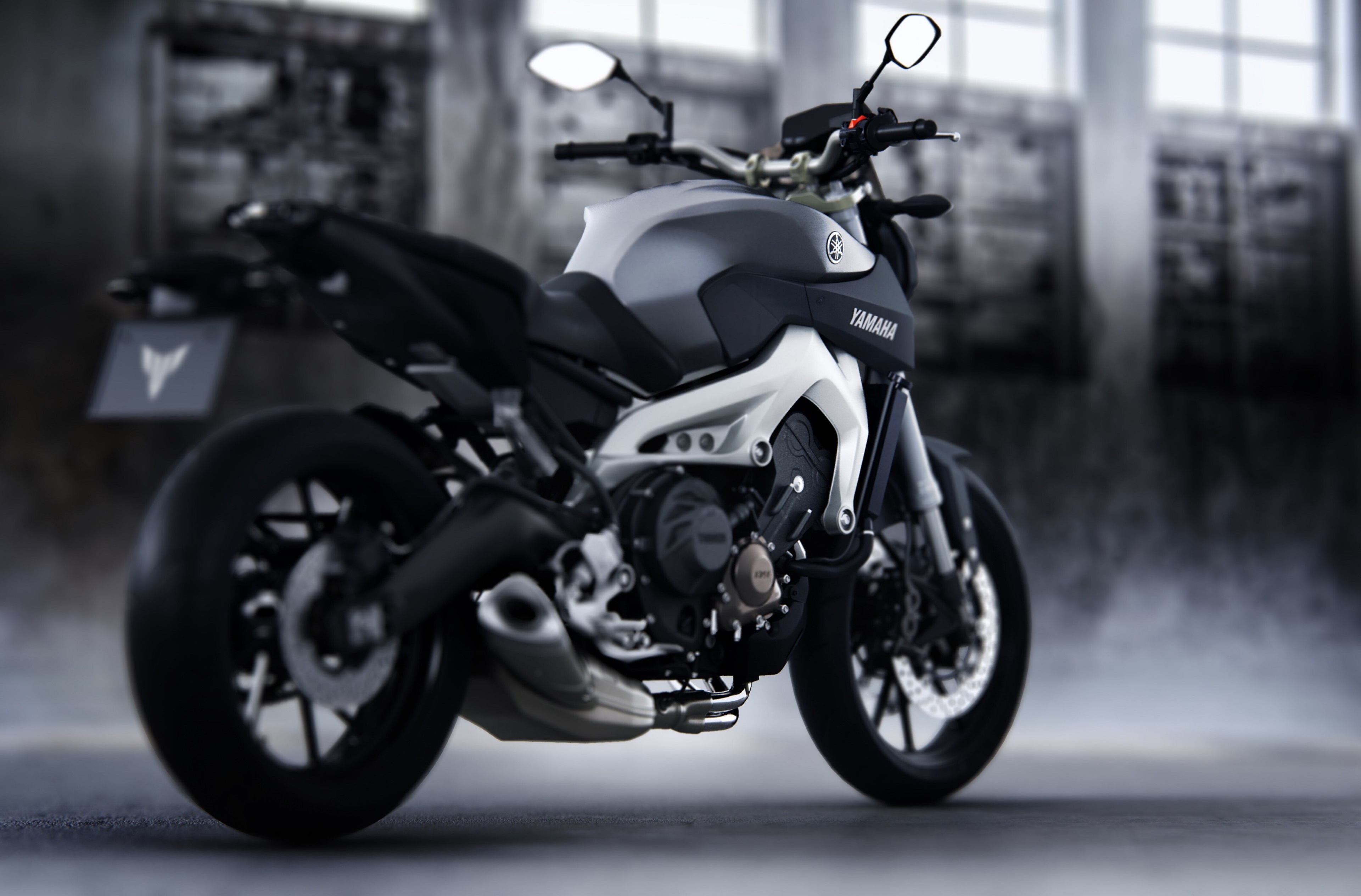Yamaha MT-09 motorcycle in a studio setting HD Wallpaper