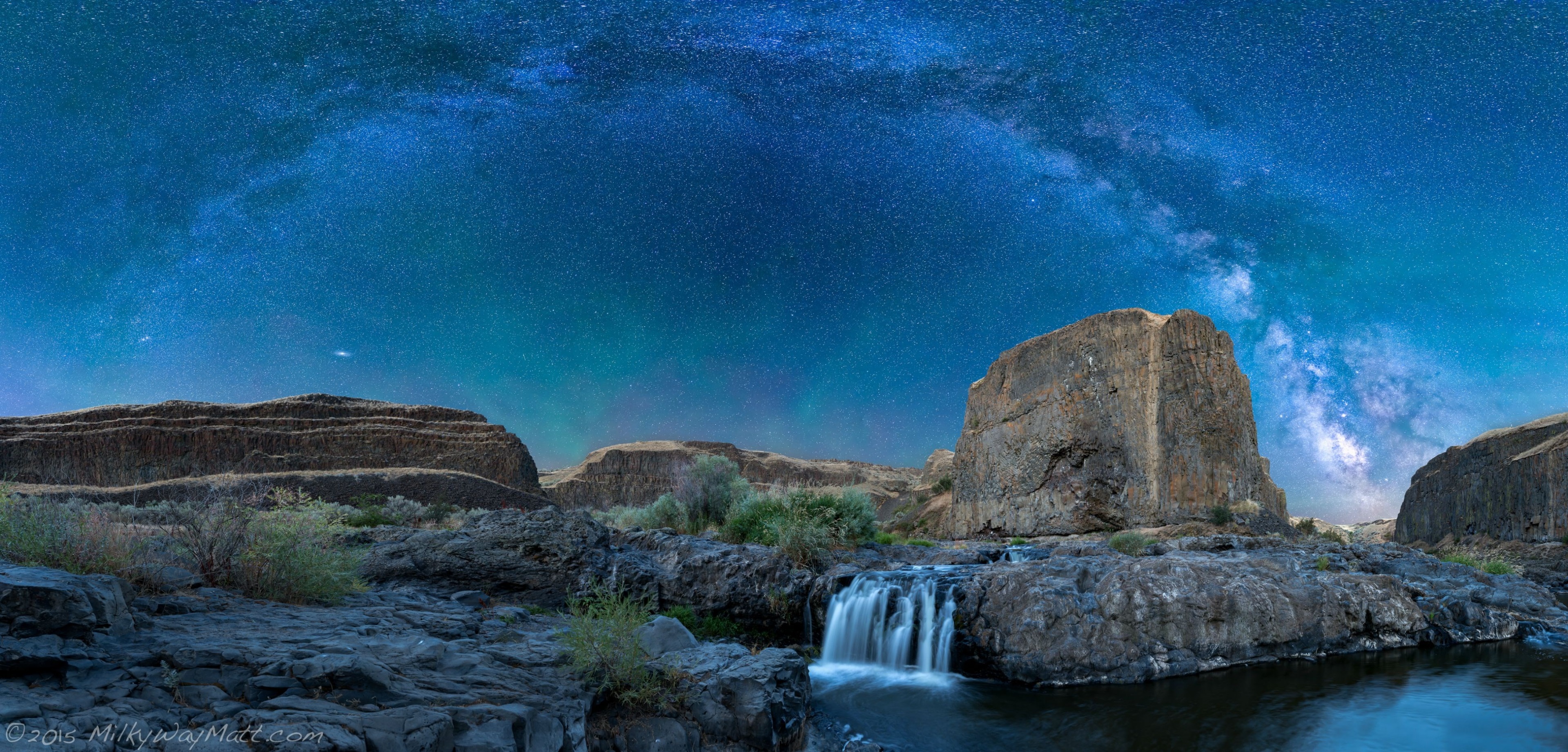 Milky Way Over Rocky Waterfall 4K HD Wallpaper