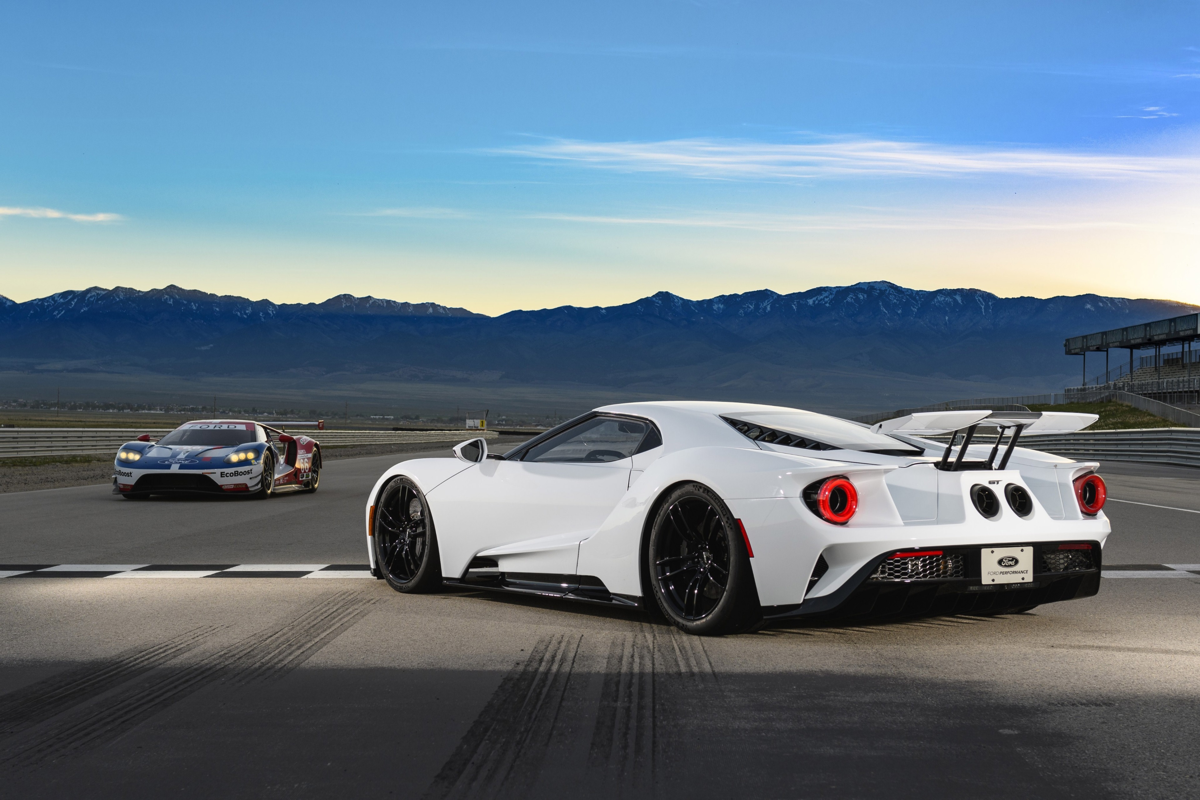 Ford GT race car and street car on track HD Wallpaper
