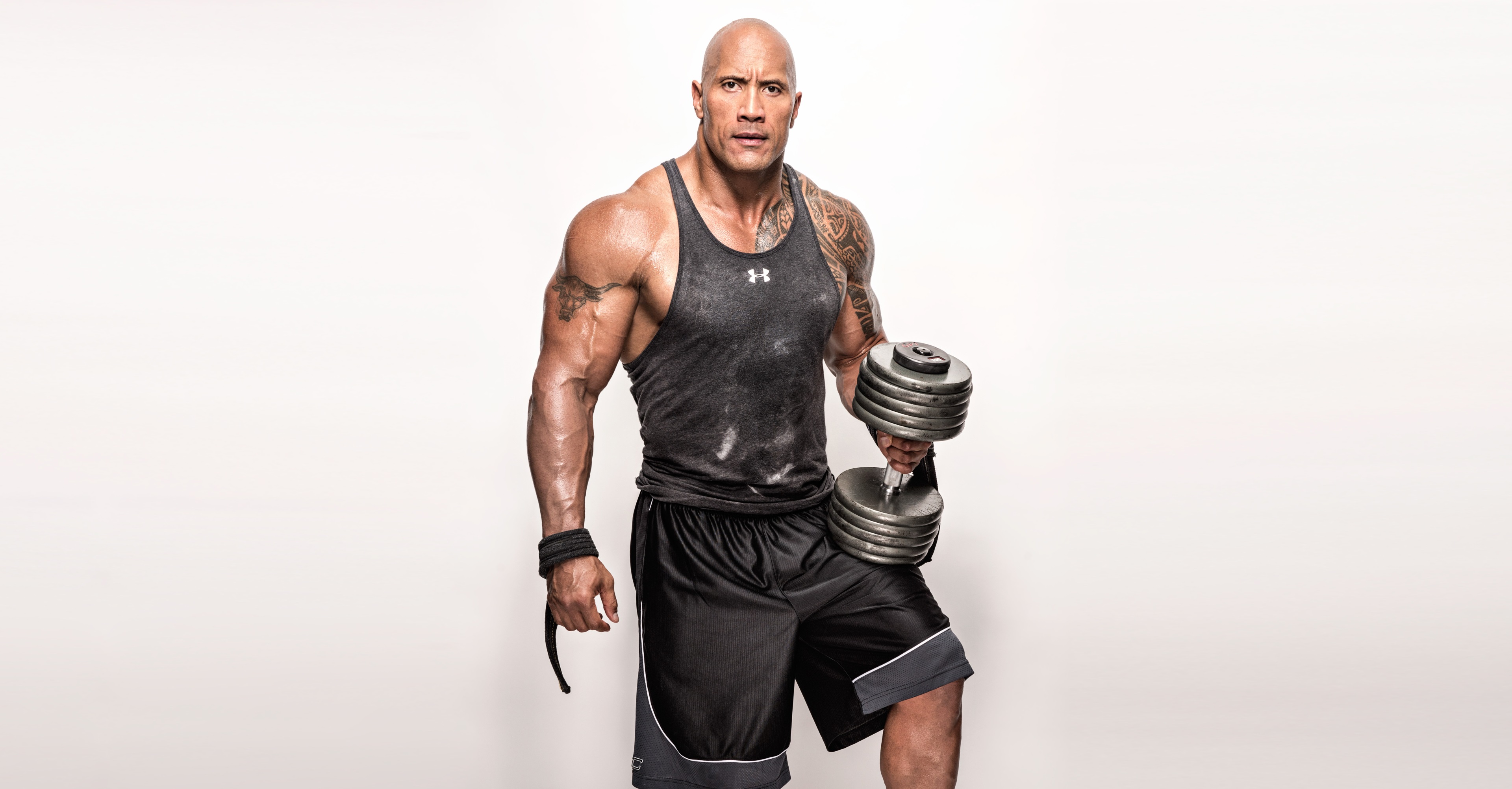 Dwayne Johnson lifting dumbbell HD Wallpaper