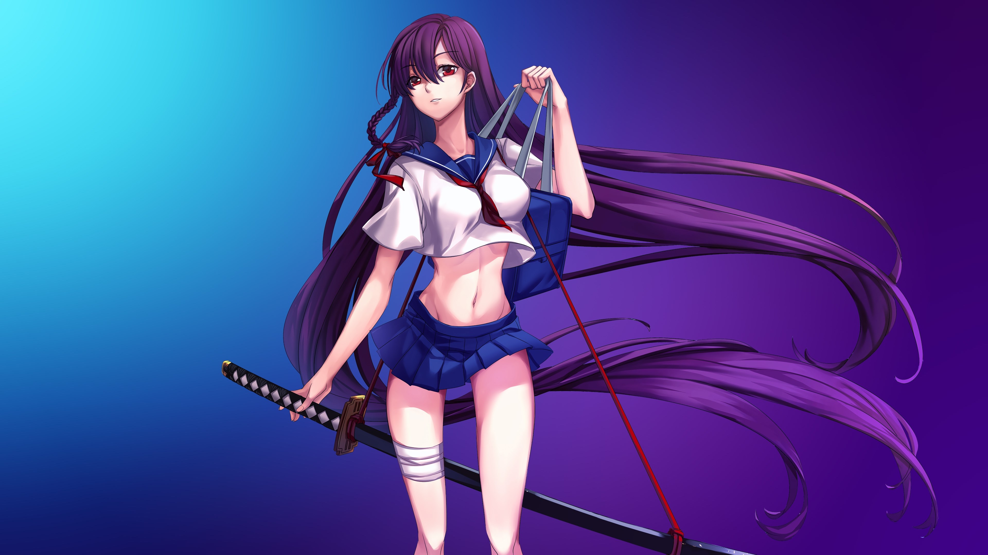 Anime girl with katana and school uniform 4K HD Wallpaper