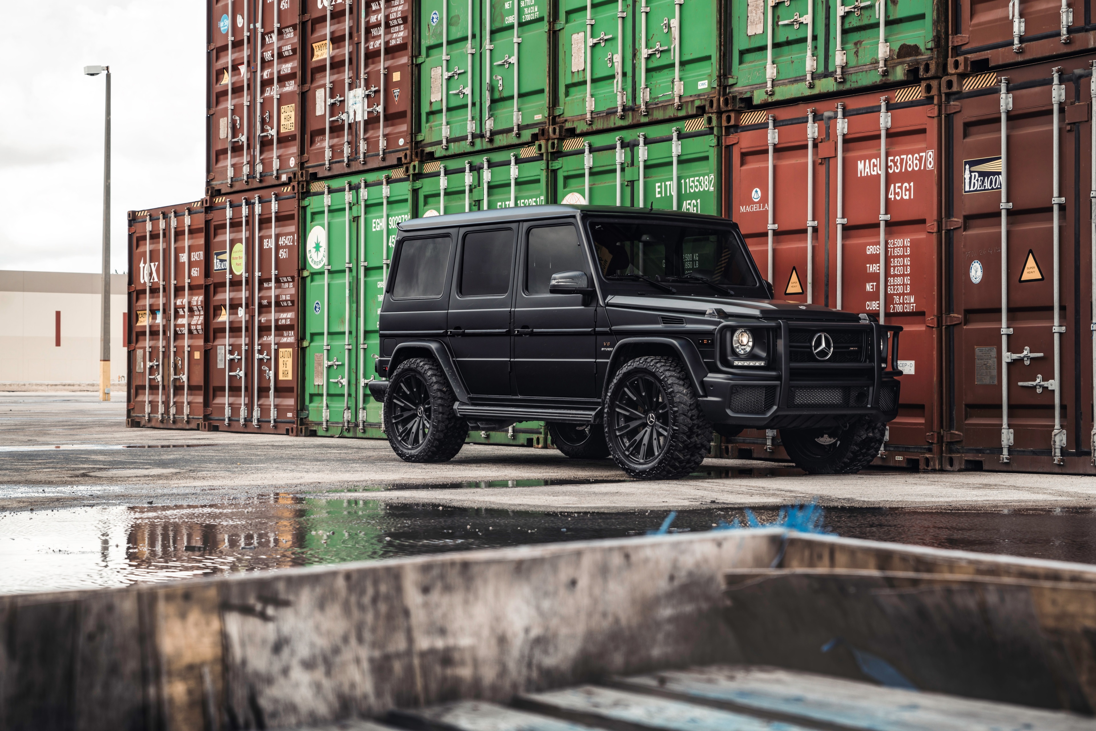 4K Mercedes-AMG G 63 parked near shipping containers HD Wallpaper
