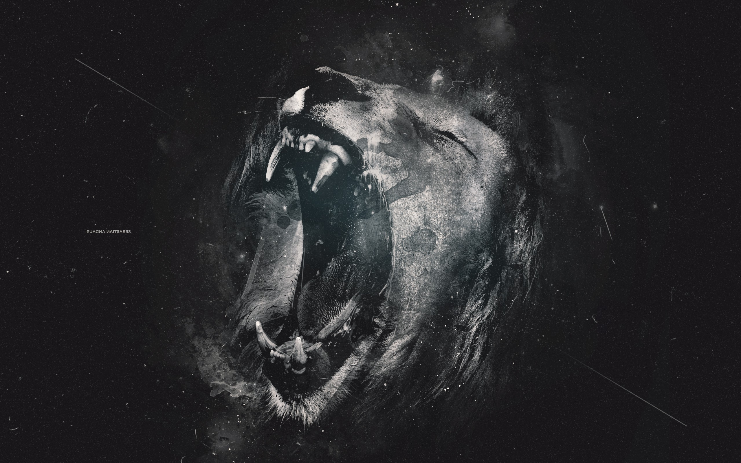 Monochrome Lion Roaring HD Wallpaper