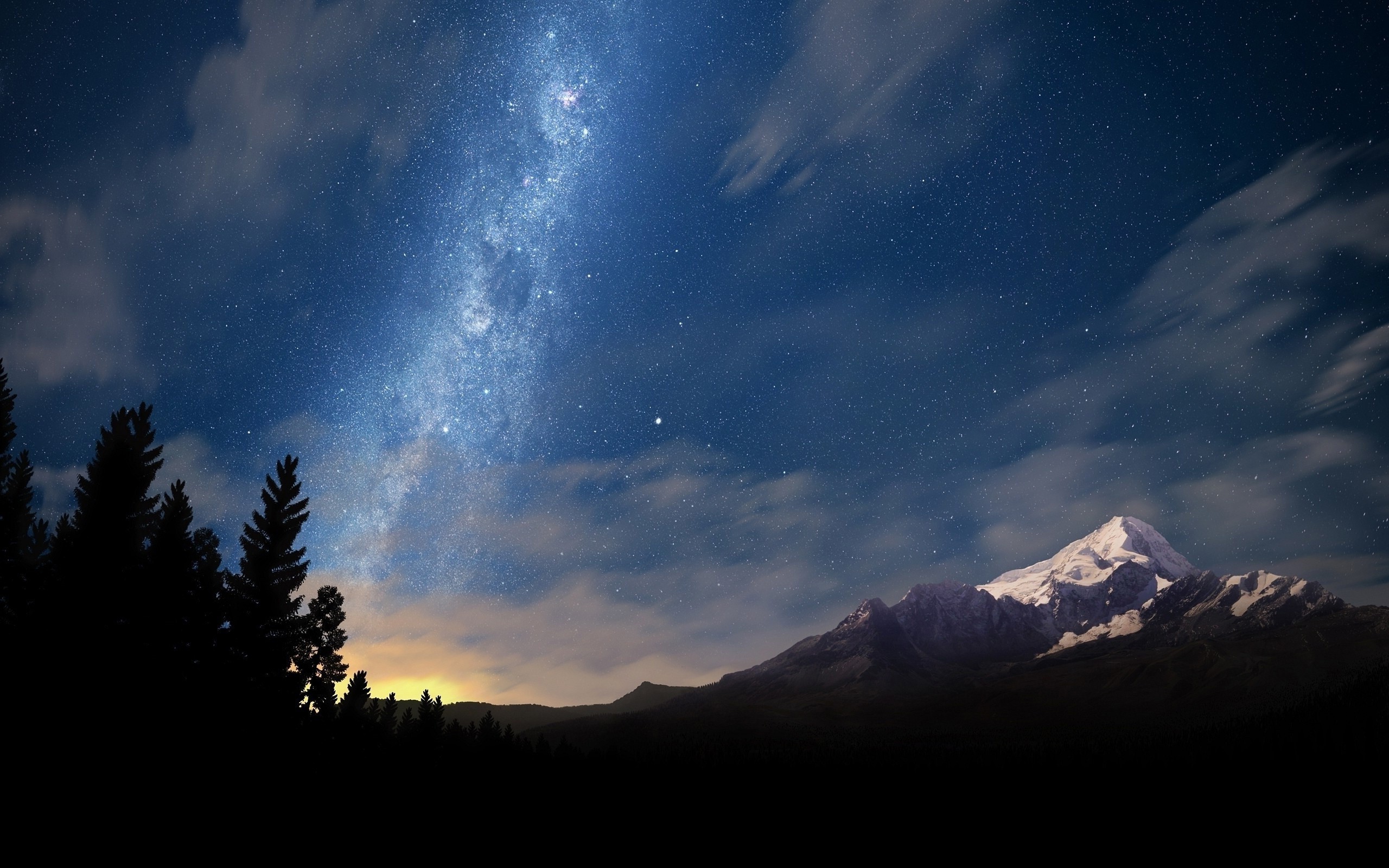 Starry Mountain Night with Milky Way and Sunrise HD Wallpaper